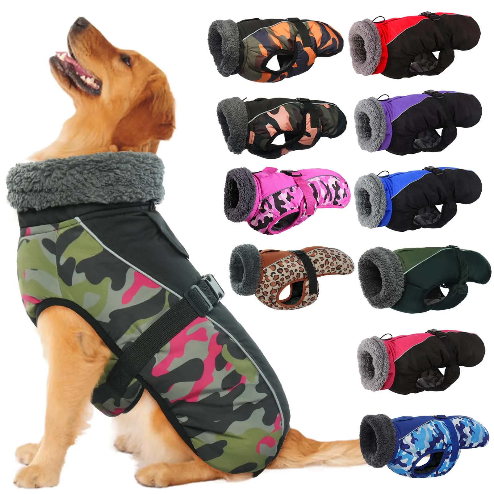 IECOii Cappotto Invernale Impermeabile e Antivento per Cani, Giacca Termica con Pile di Corallo e Strisce Riflettenti, Taglia M - immagine 1