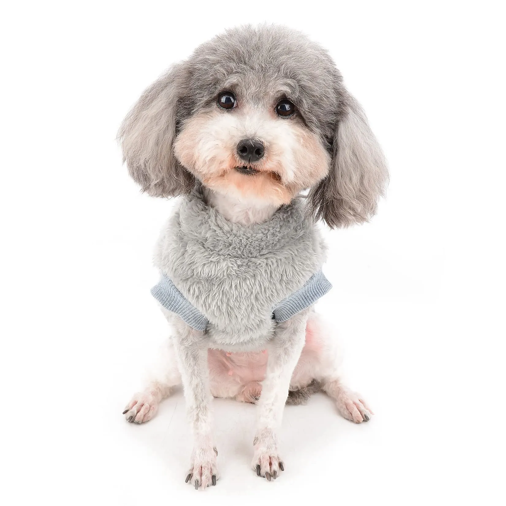 Zunea Cappotto Invernale in Pile per Cani di Piccola Taglia e Gatti, con Anello a D, Grigio, S - immagine 7