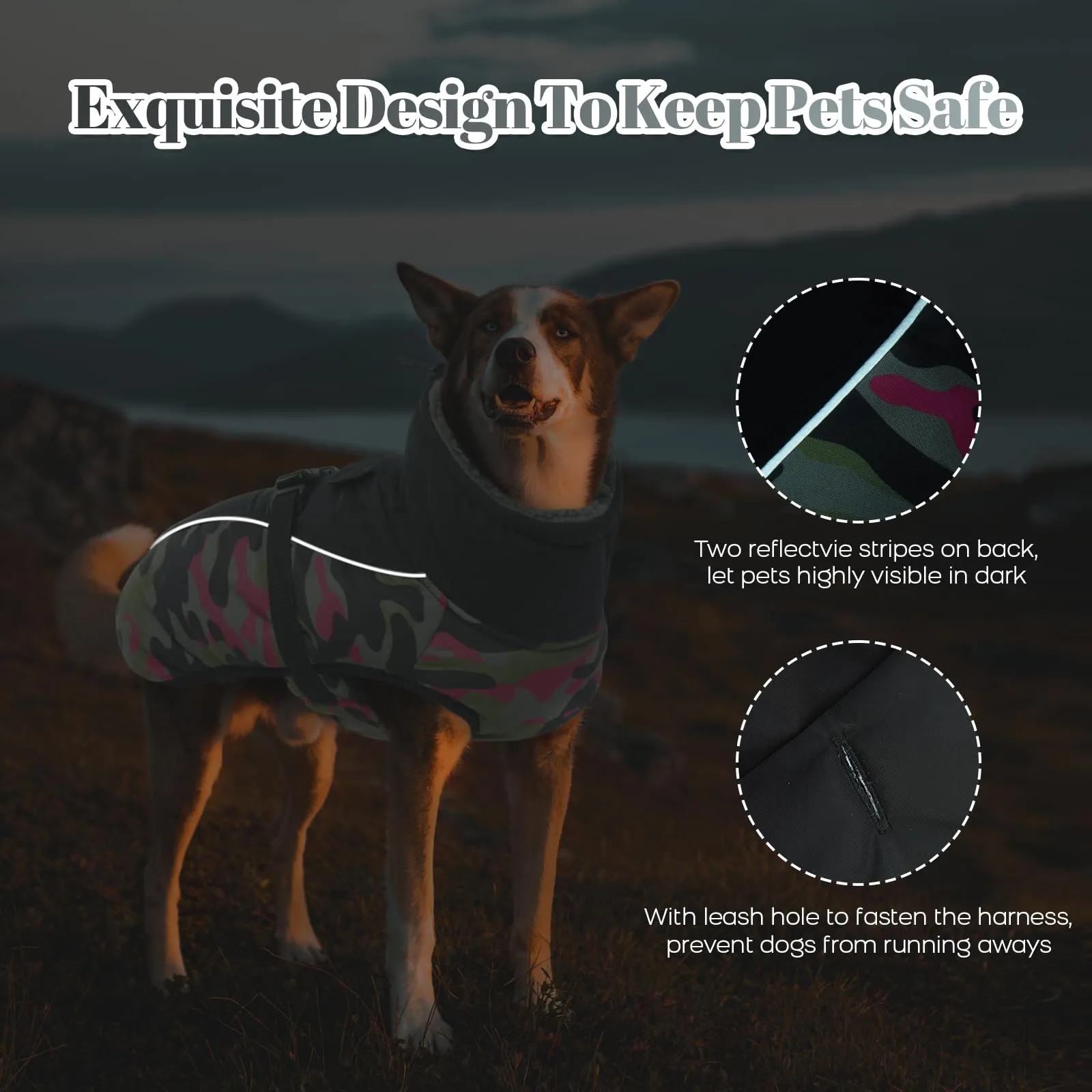 IECOii Cappotto Invernale per Cani Impermeabile e Antivento, Giacca Termica Riflettente con Foro per Guinzaglio, Taglia XXXL, Rosa Mimetica Rossa - immagine 4
