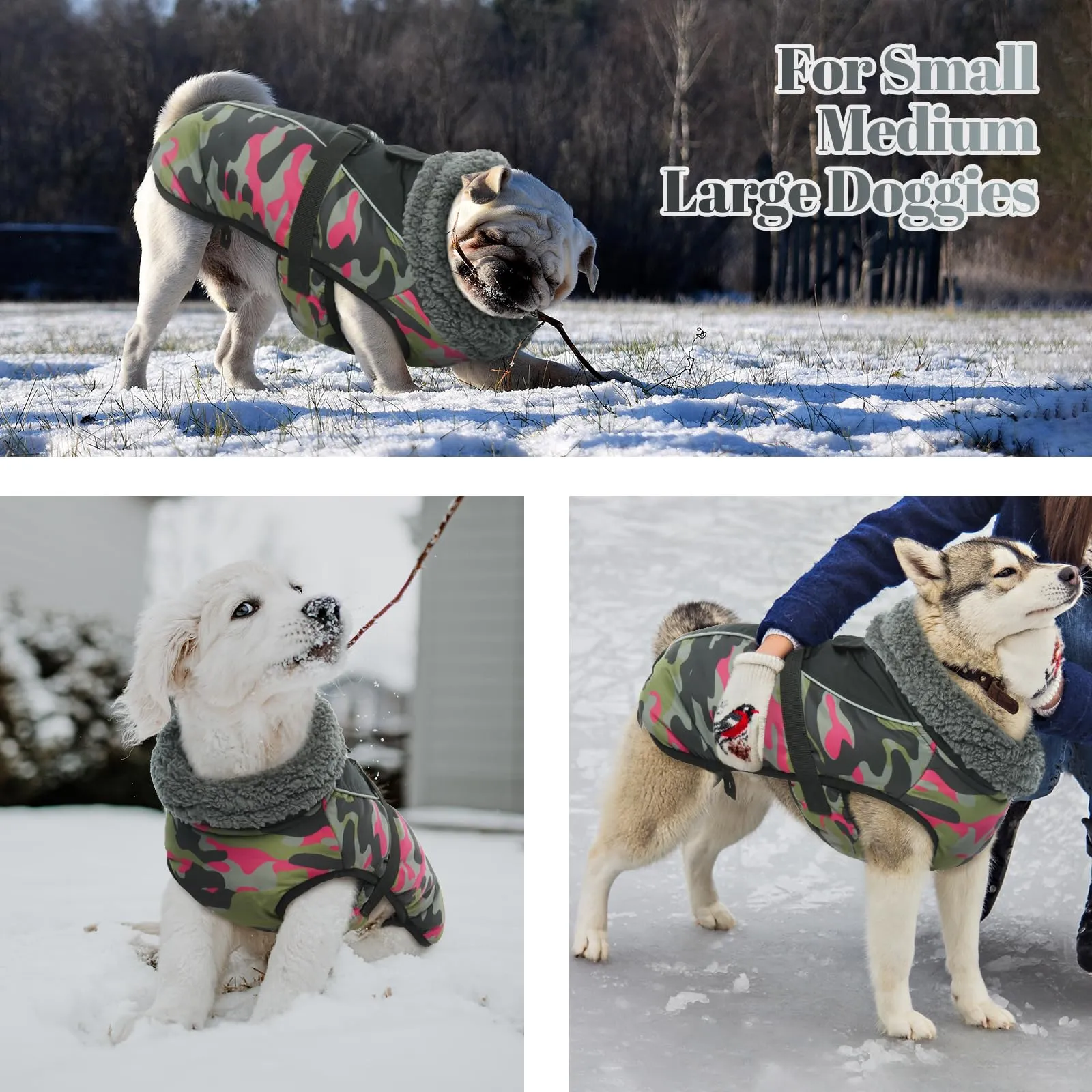 IECOii Cappotto Invernale per Cani Impermeabile e Antivento, Giacca Termica Riflettente con Foro per Guinzaglio, Taglia XXXL, Rosa Mimetica Rossa - immagine 5