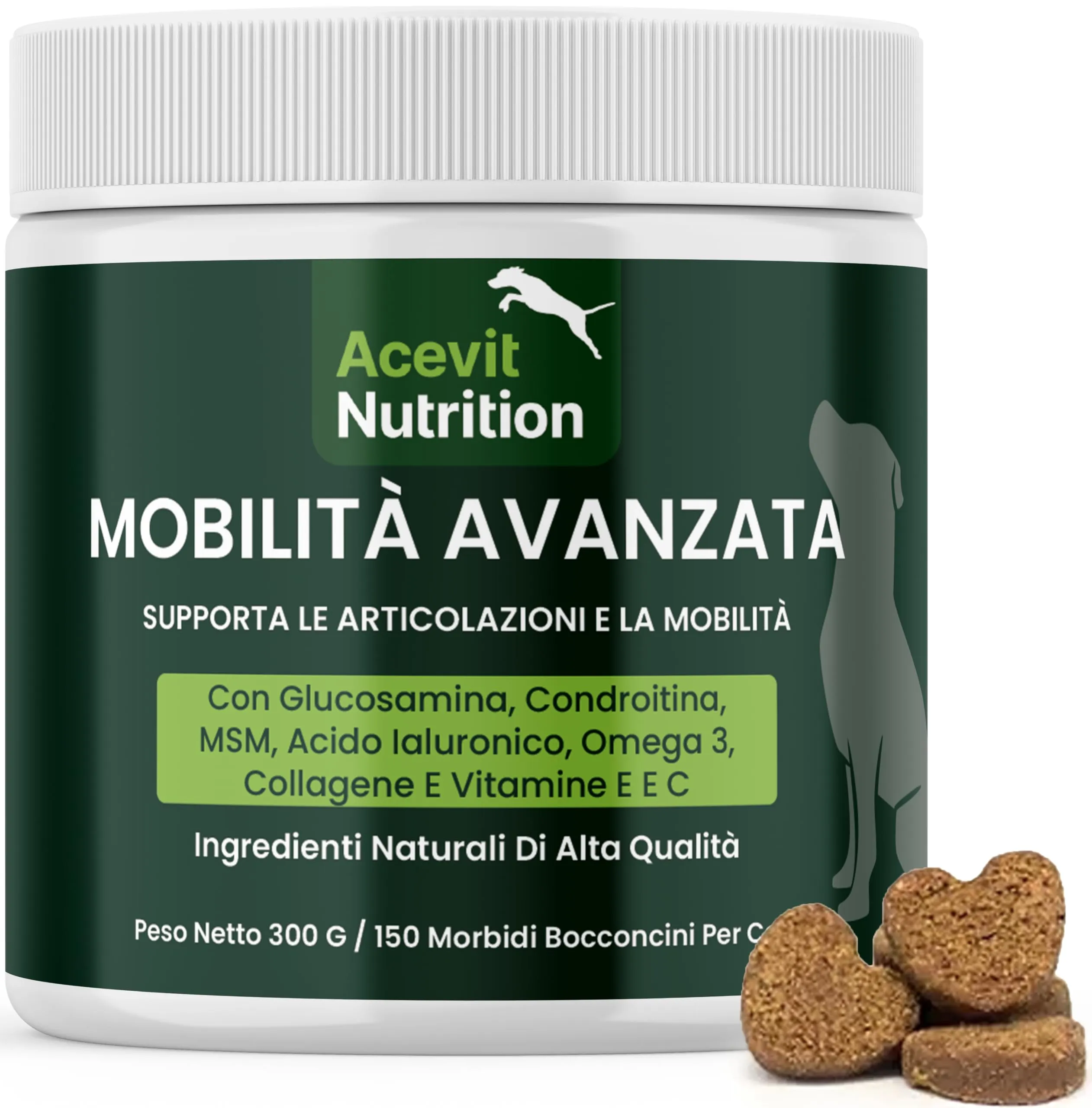 Acevit Nutrition Integratore Articolazioni Cane, Condroprotettore con Glucosamina, Condroitina, MSM, Acido Ialuronico e Collagene, 150 Bocconcini - immagine 1