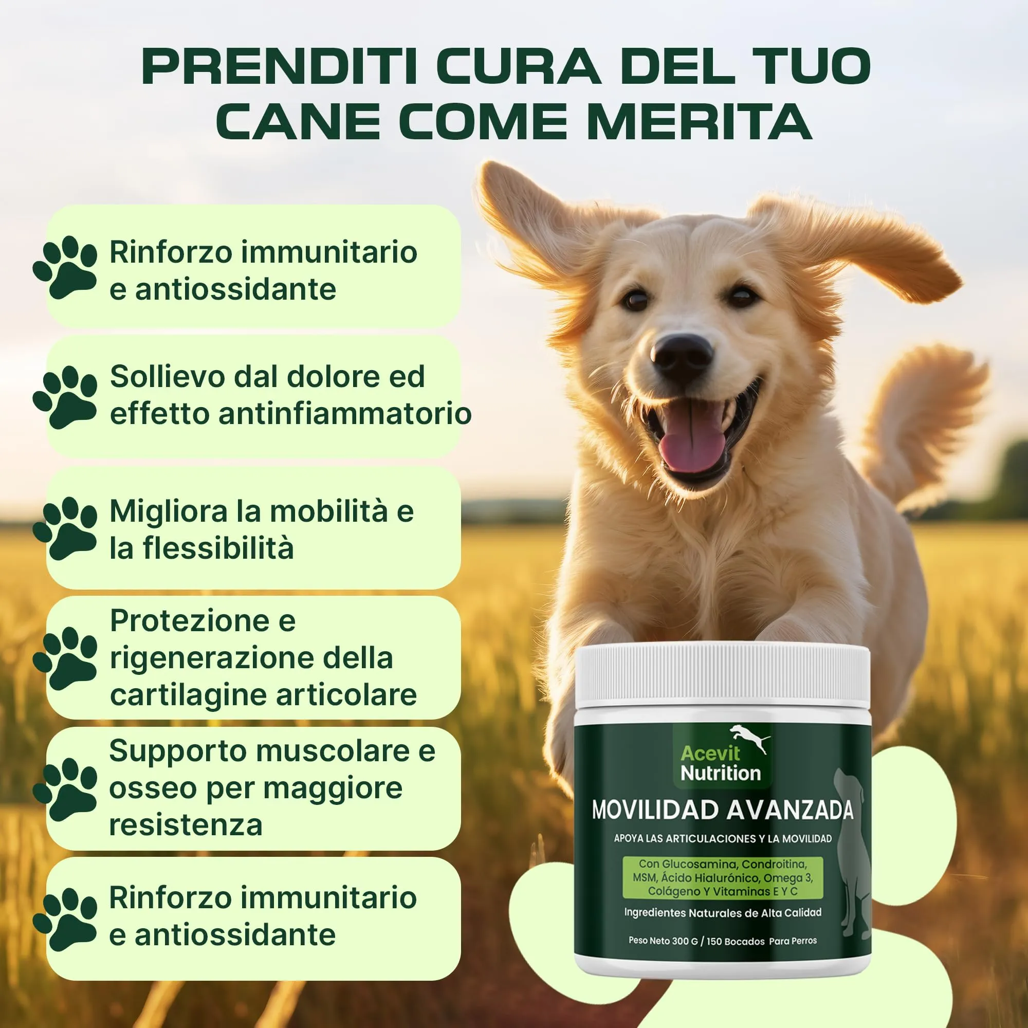 Acevit Nutrition Integratore Articolazioni Cane, Condroprotettore con Glucosamina, Condroitina, MSM, Acido Ialuronico e Collagene, 150 Bocconcini - immagine 4
