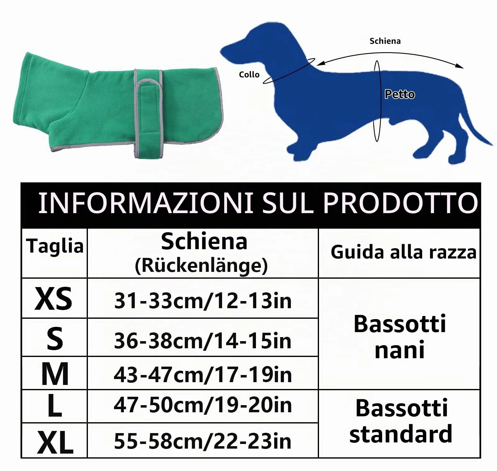Geyecete Cappotto Invernale per Bassotti in Pile con Foro per Imbracatura, Verde, M - immagine 5