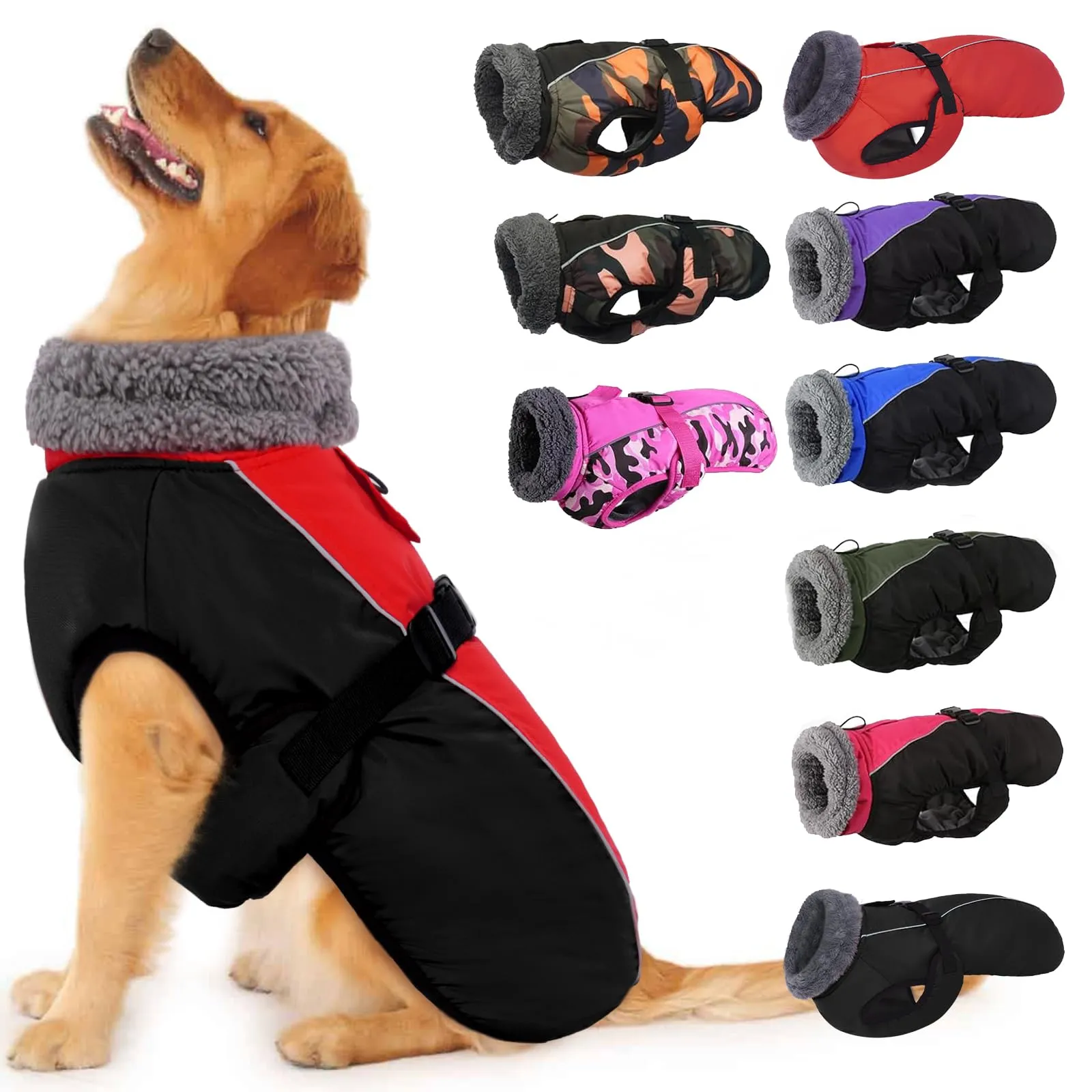 IECOii Cappotto Invernale per Cani Riflettente Impermeabile con Pile e Collo a Tartaruga, Rosso, XXXX-Large - immagine 1