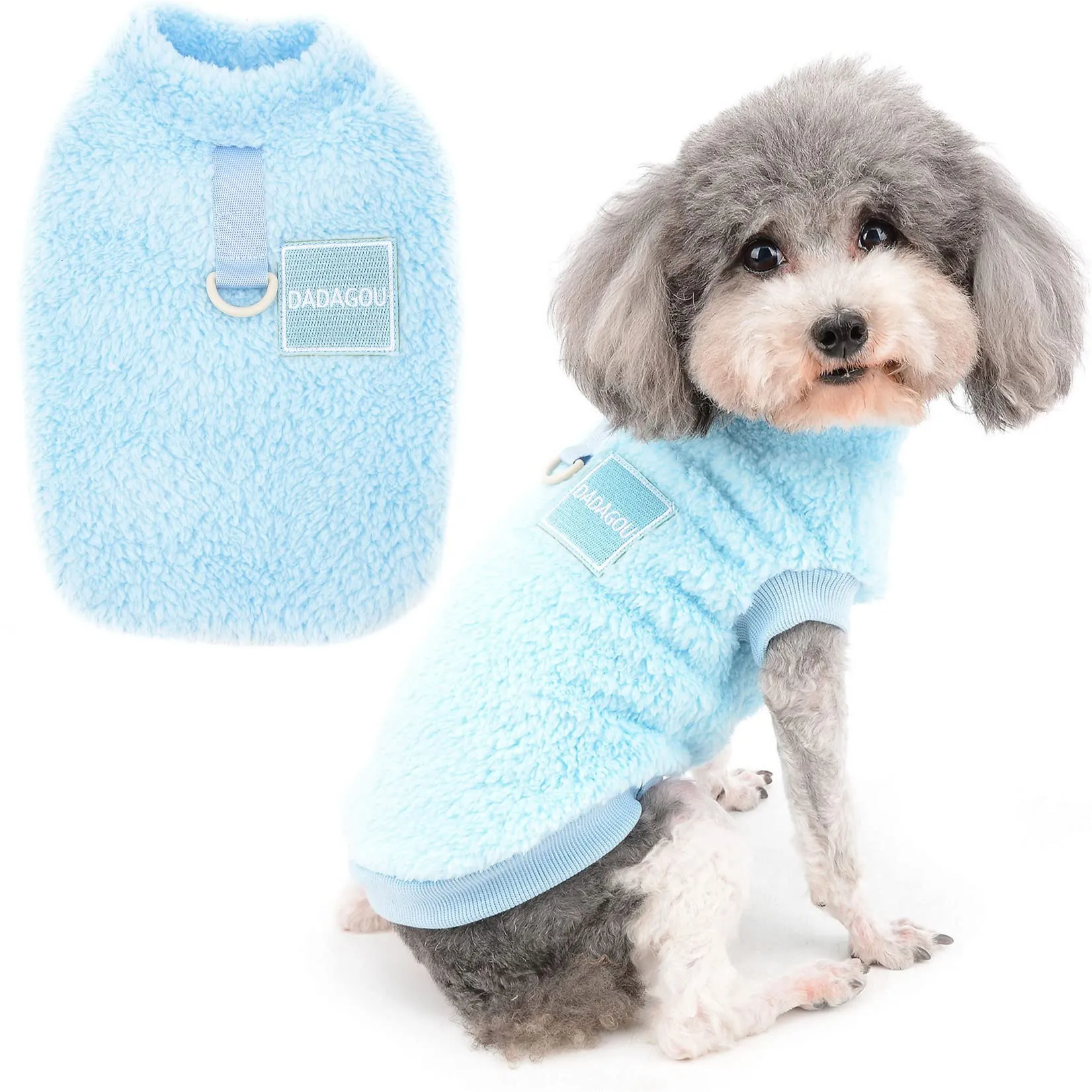 Zunea Cappotto Invernale in Pile per Cani e Gatti di Piccola Taglia con Anello a D, Blu, M - immagine 1
