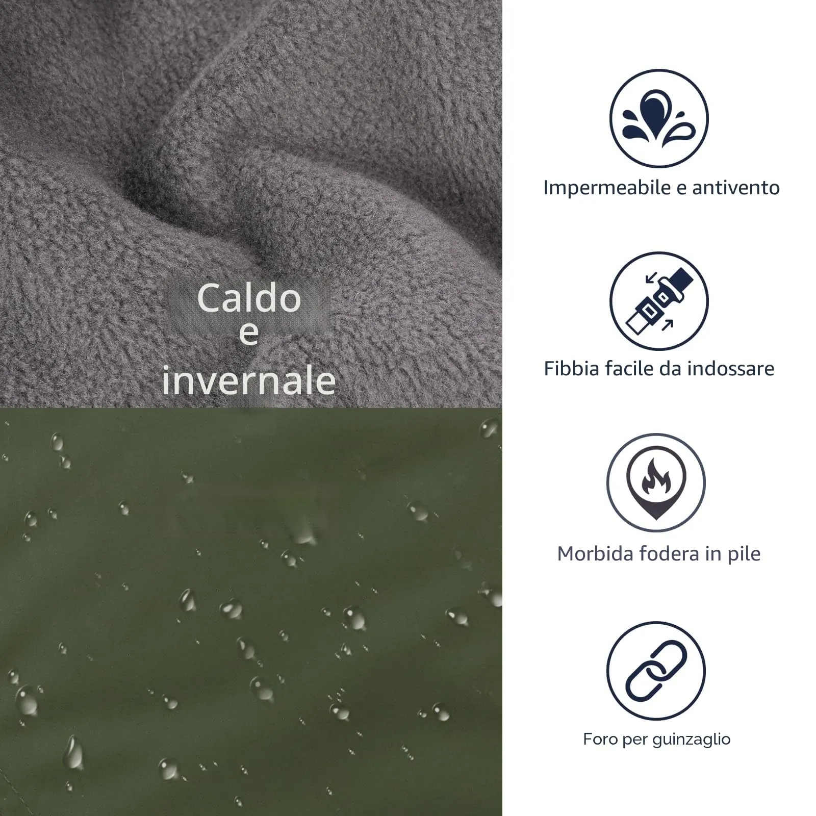 IECOii Cappotto Impermeabile e Antivento per Cani, Giacca Invernale Termica con Pile di Corallo, Verde Oliva, Taglia XXL - immagine 4