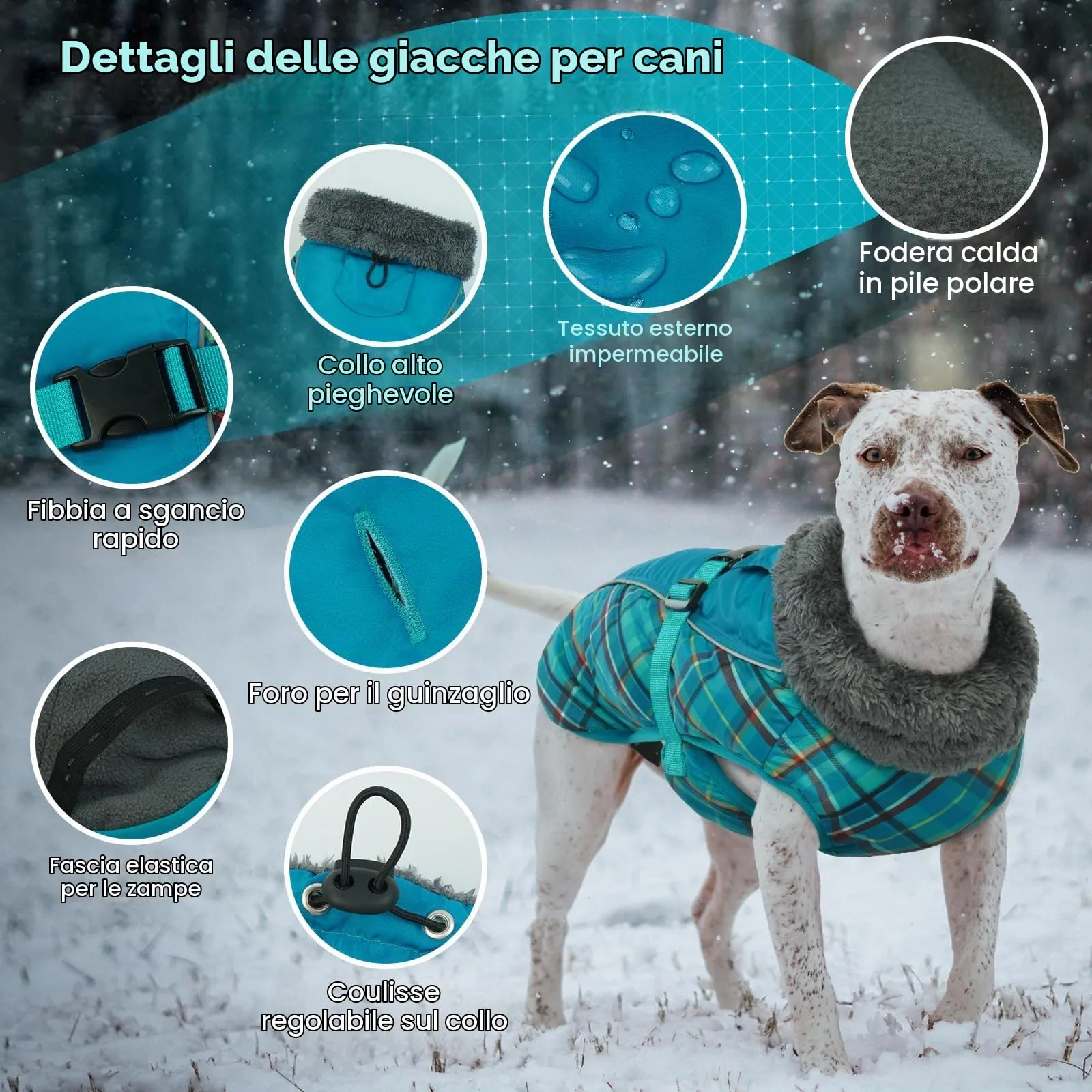 IECOii Cappotto Invernale per Cani Impermeabile e Antivento, Taglia S, Tartan Verde - immagine 2
