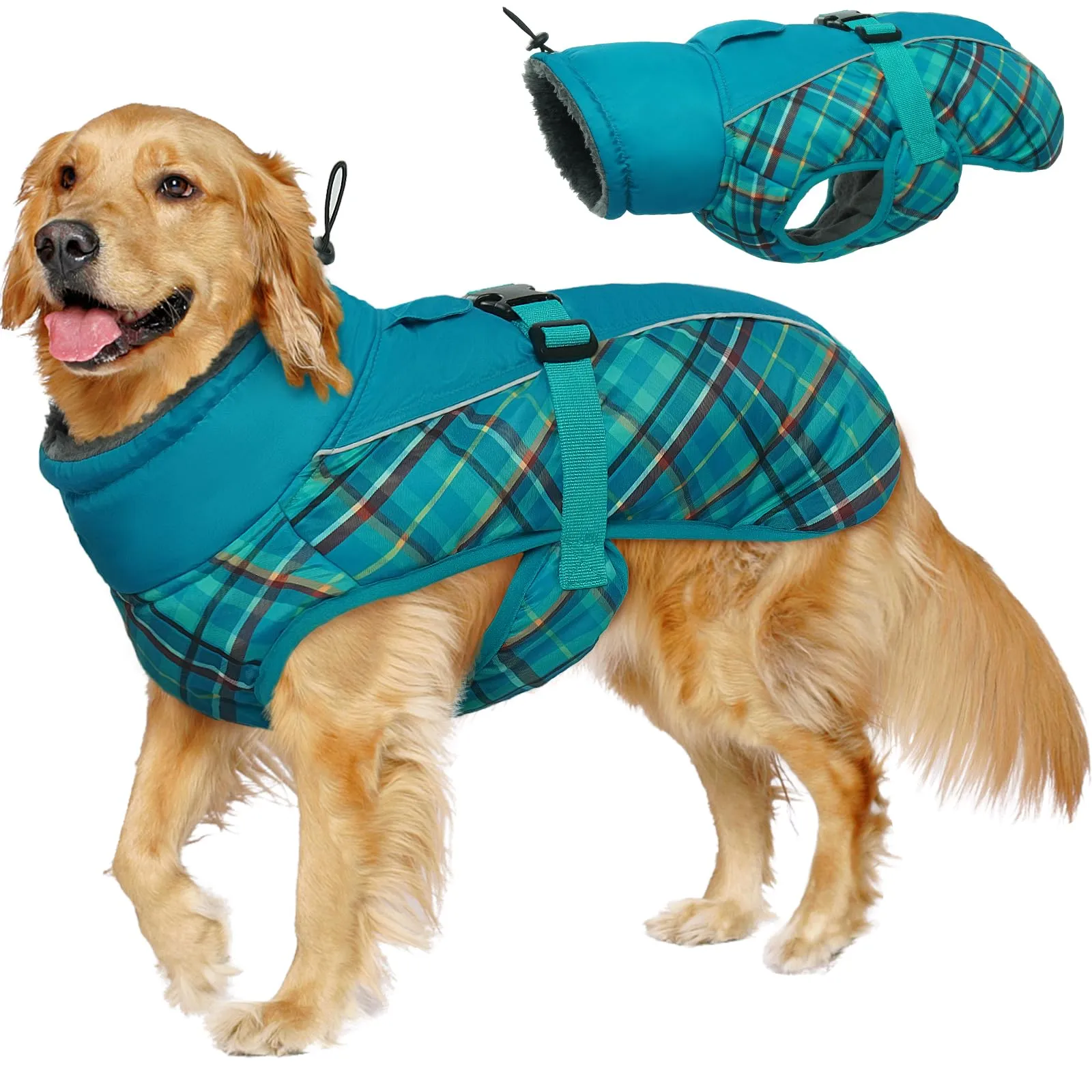 IECOii Cappotto Invernale per Cani Impermeabile e Antivento, Taglia S, Tartan Verde - immagine 7