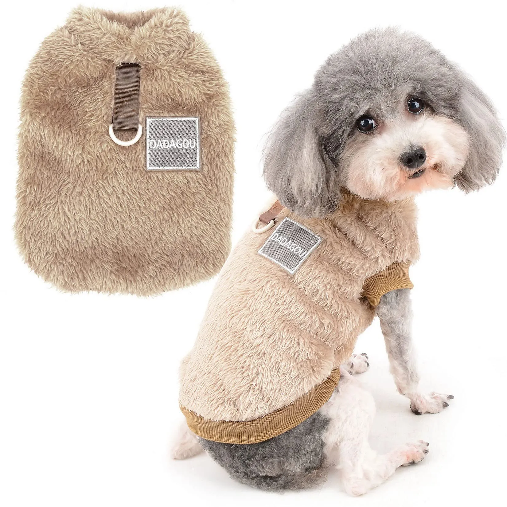 Zunea Cappotto Invernale in Pile per Cani e Gatti di Piccola Taglia, con Anello a D, Marrone, XL - immagine 1