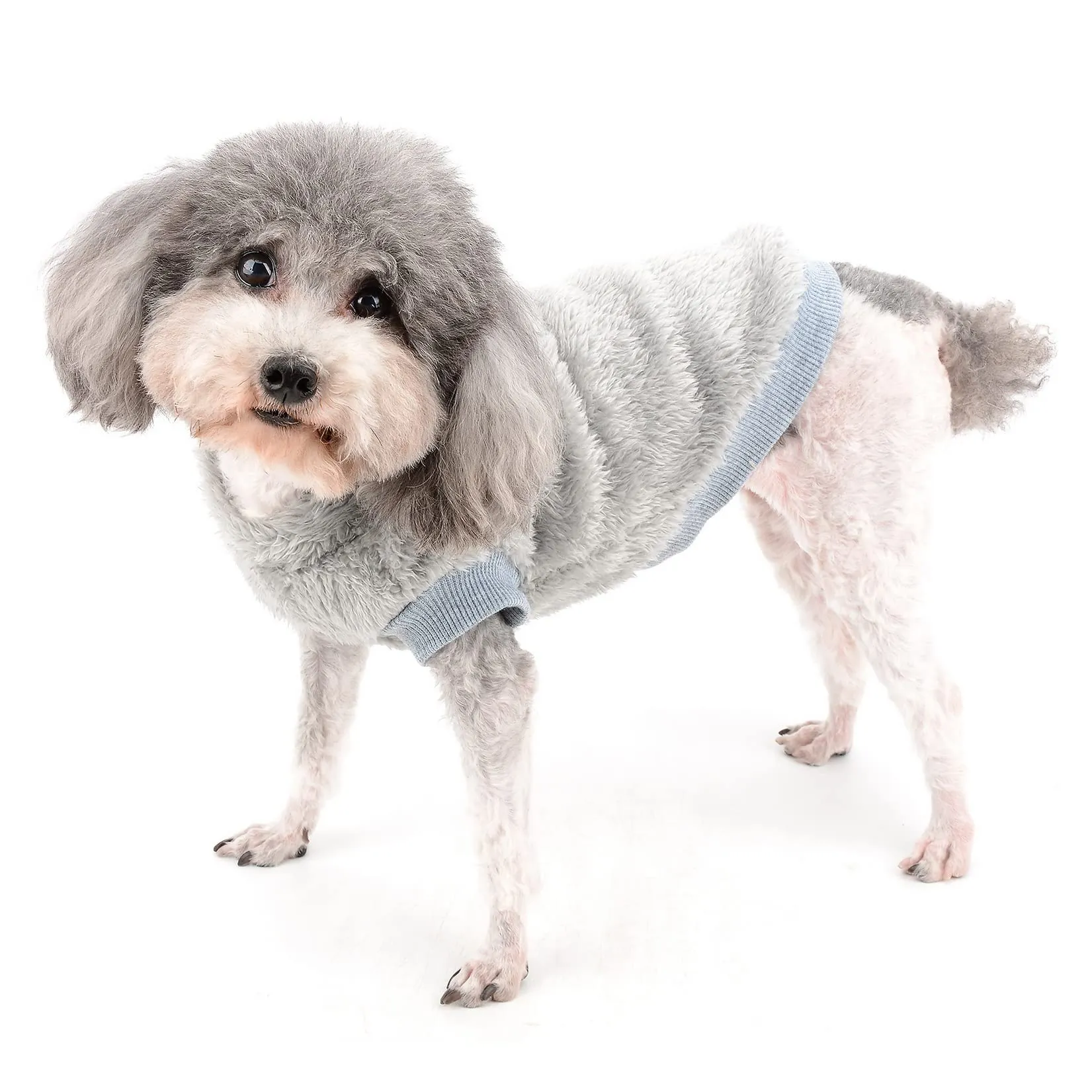 Zunea Cappotto Invernale in Pile per Cani e Gatti di Piccola Taglia con Anello a D, Grigio, M - immagine 2