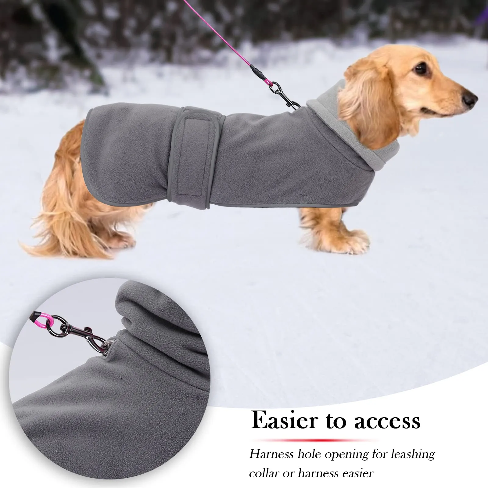 Geyecete Cappotto Invernale in Pile per Cani Bassotti con Foro per Imbracatura - Grigio - XS - immagine 4
