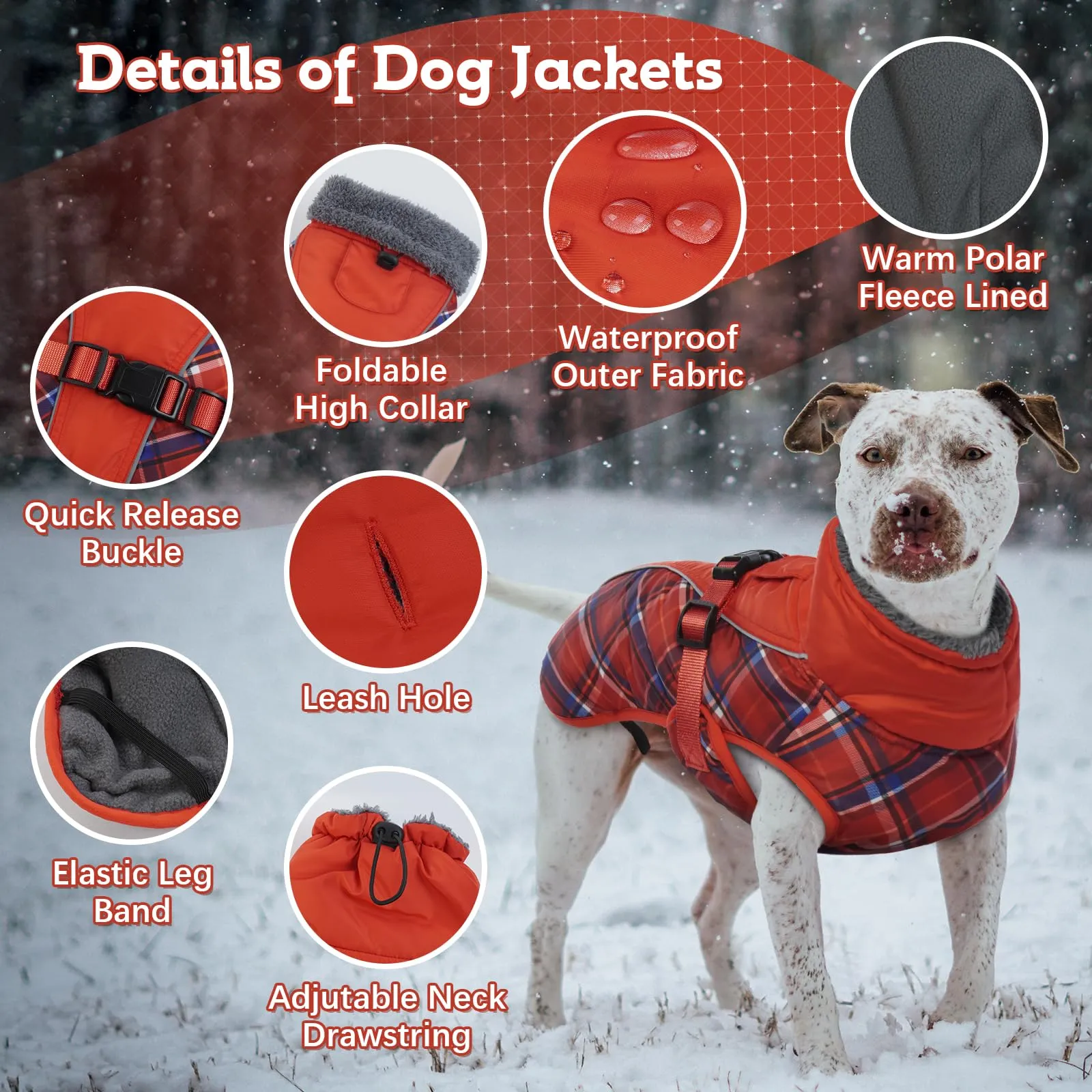 IECOii Cappotto Invernale per Cani Impermeabile e Antivento, Tartan Rosso, Taglia L - immagine 2