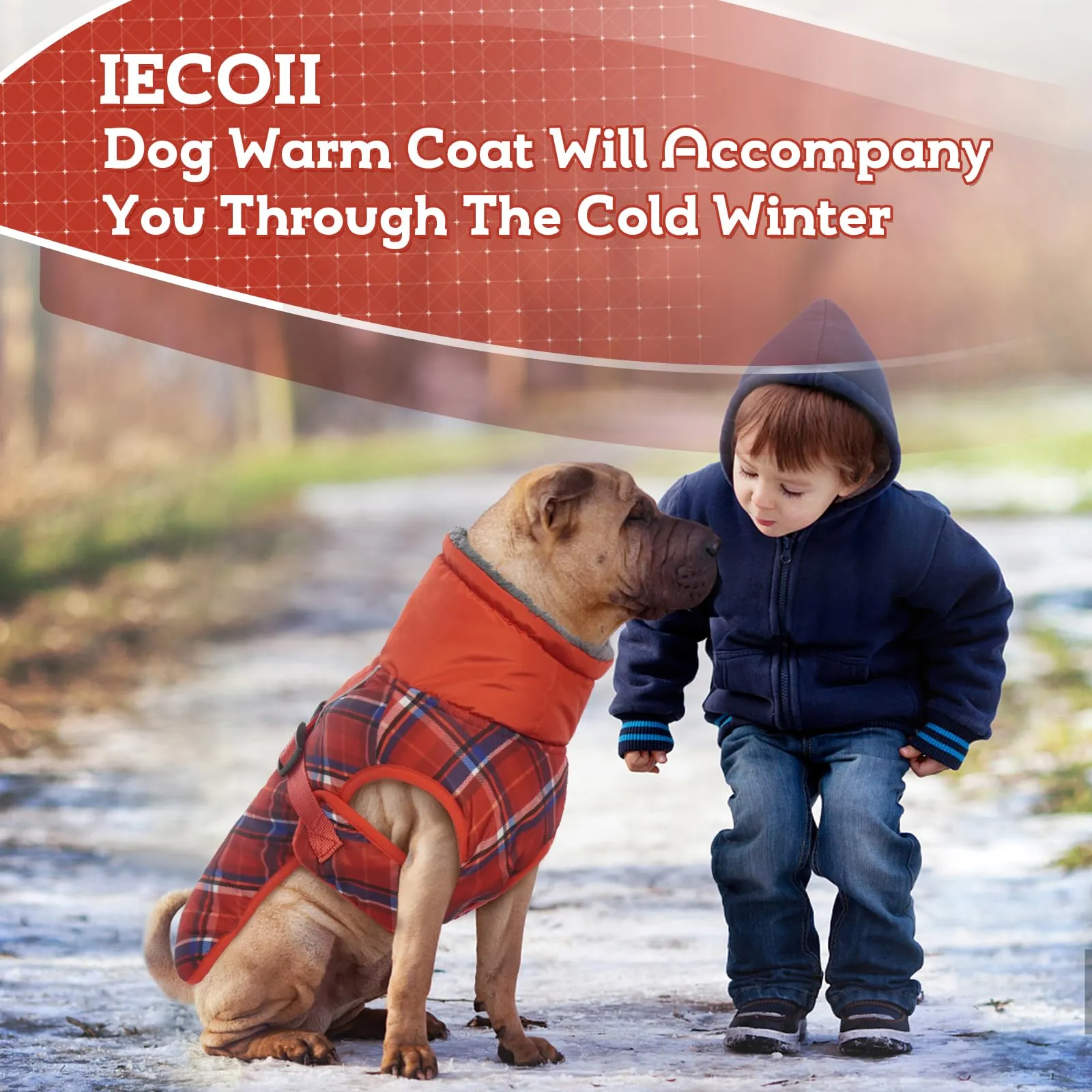 IECOii Cappotto Invernale per Cani Impermeabile e Antivento, Tartan Rosso, Taglia L - immagine 6