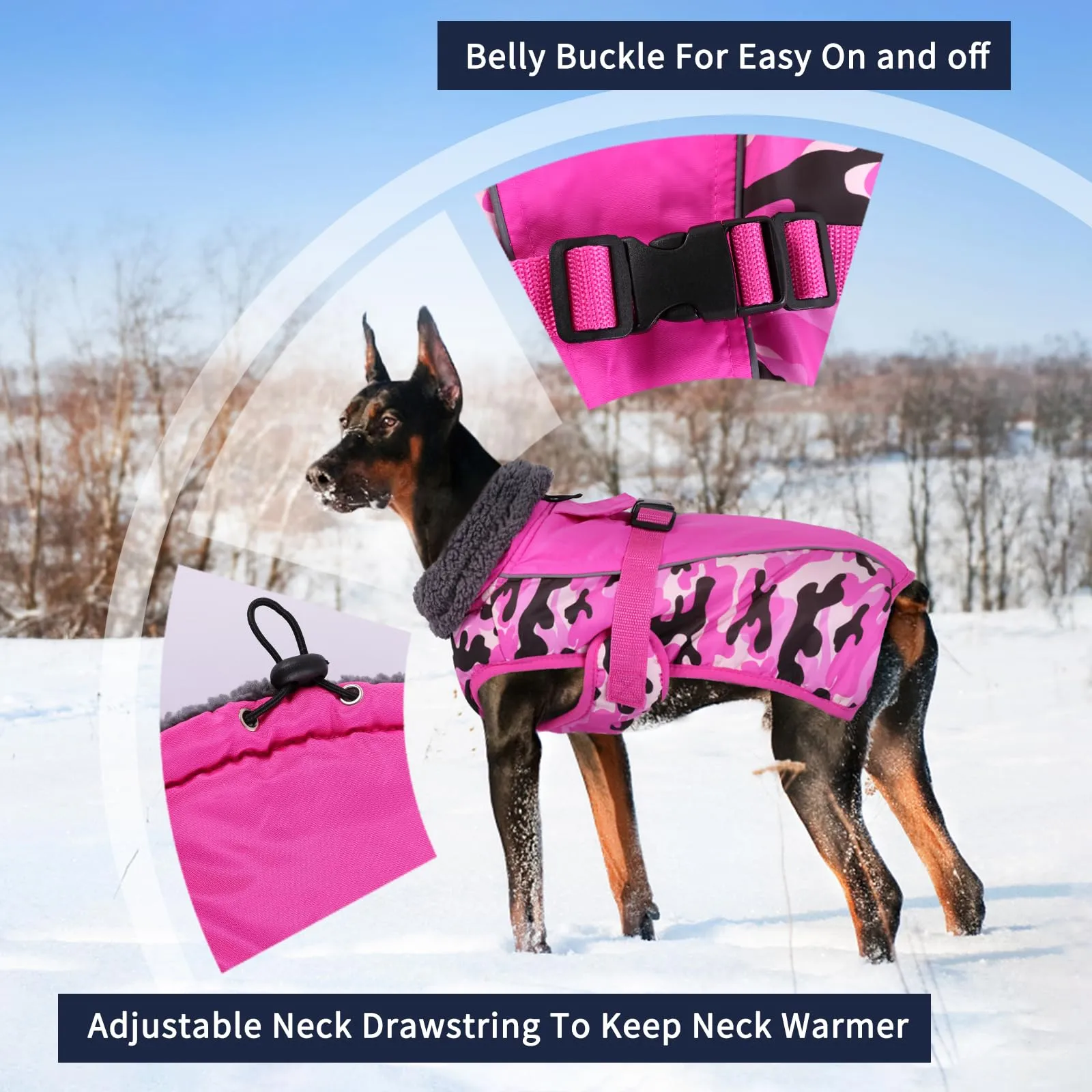 IECOii Cappotto Invernale per Cani Impermeabile e Antivento, Giacca Termica Riflettente con Foro per Guinzaglio, Taglia XXL, Mimetico Rosa - immagine 3