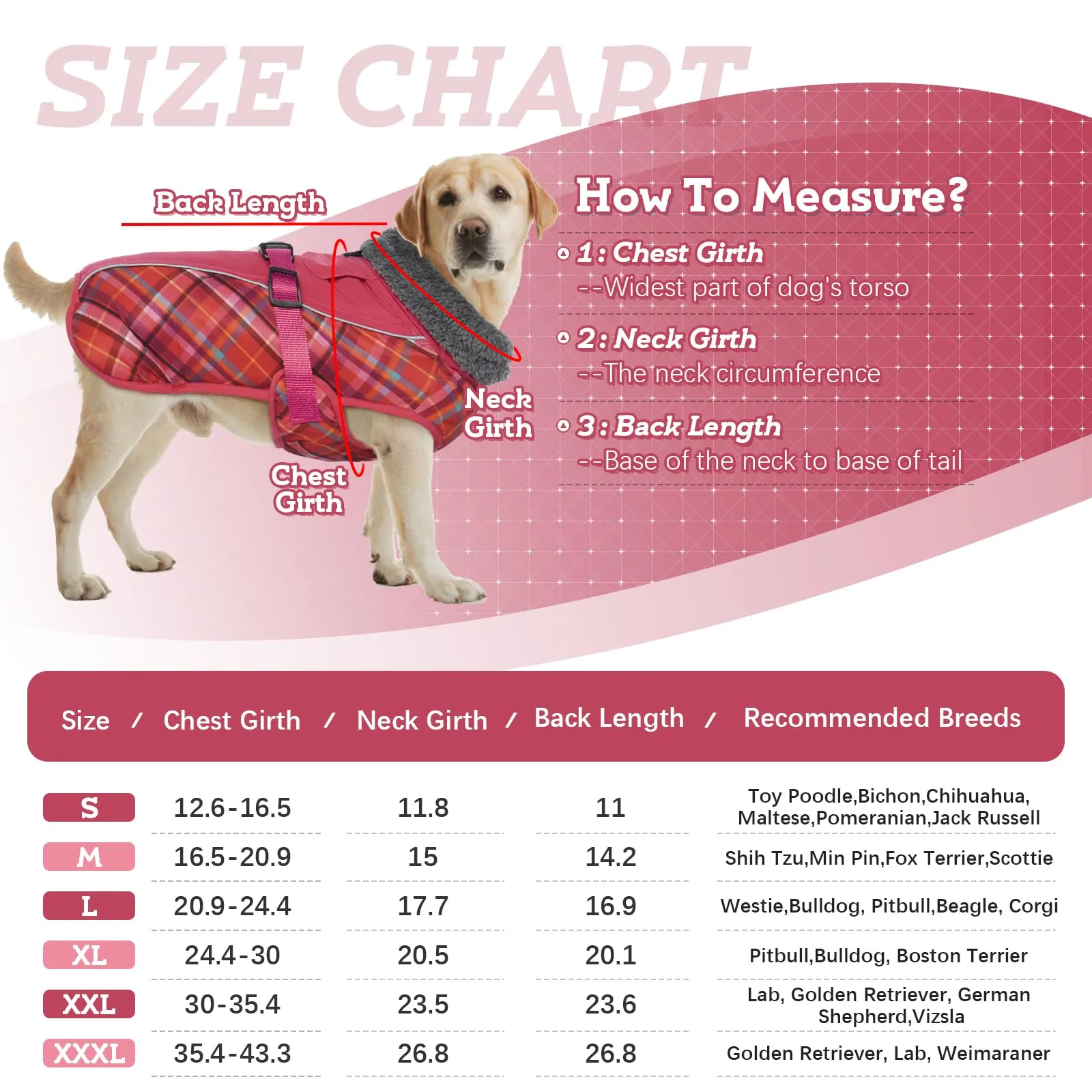 IECOii Cappotto invernale per cani impermeabile e antivento, taglia M, Tartan Rosa Scuro - immagine 4