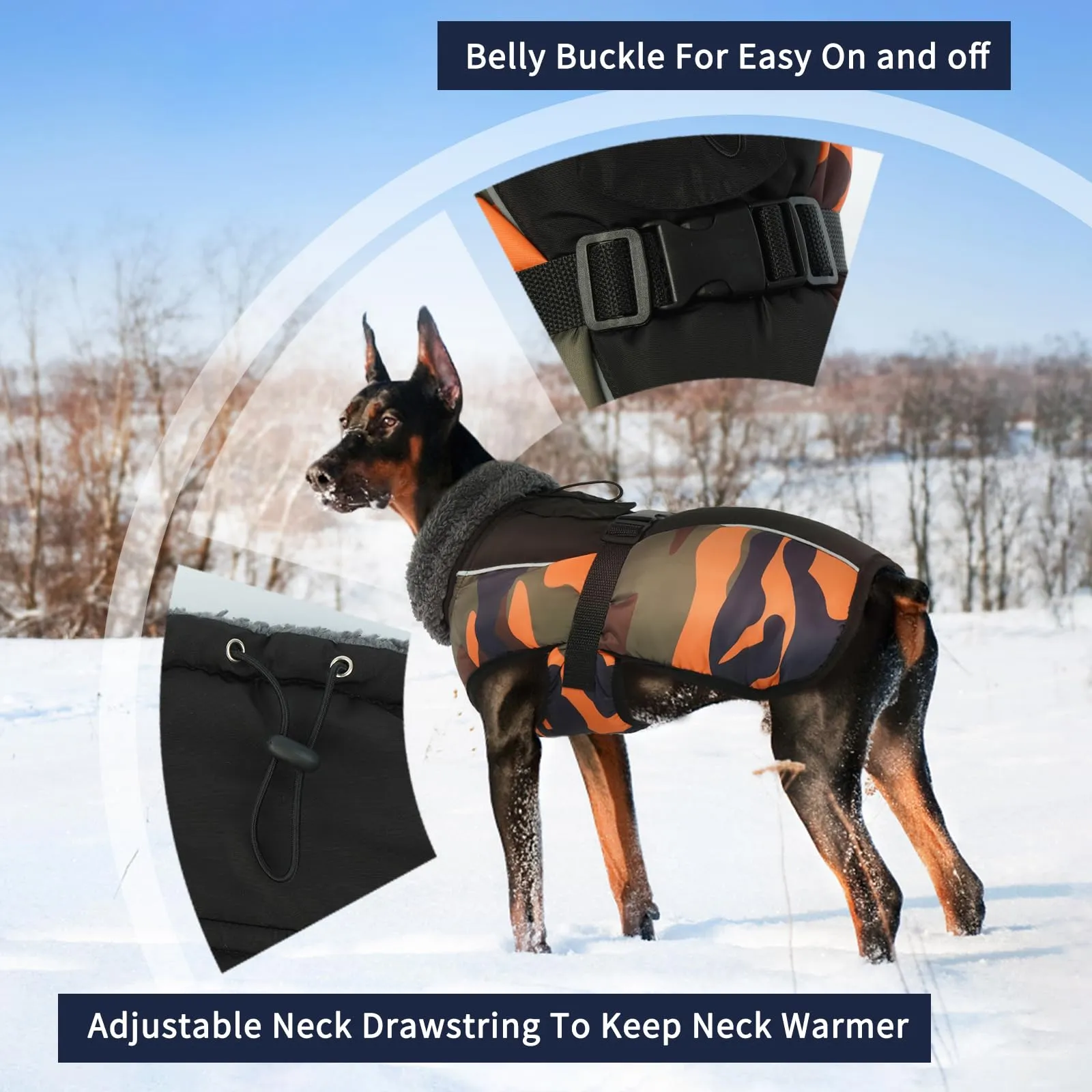 IECOii Cappotto Invernale per Cani Impermeabile e Antivento, Giacca Termica Riflettente con Foro per Guinzaglio, Taglia XXL, Camuffamento Arancione - immagine 3