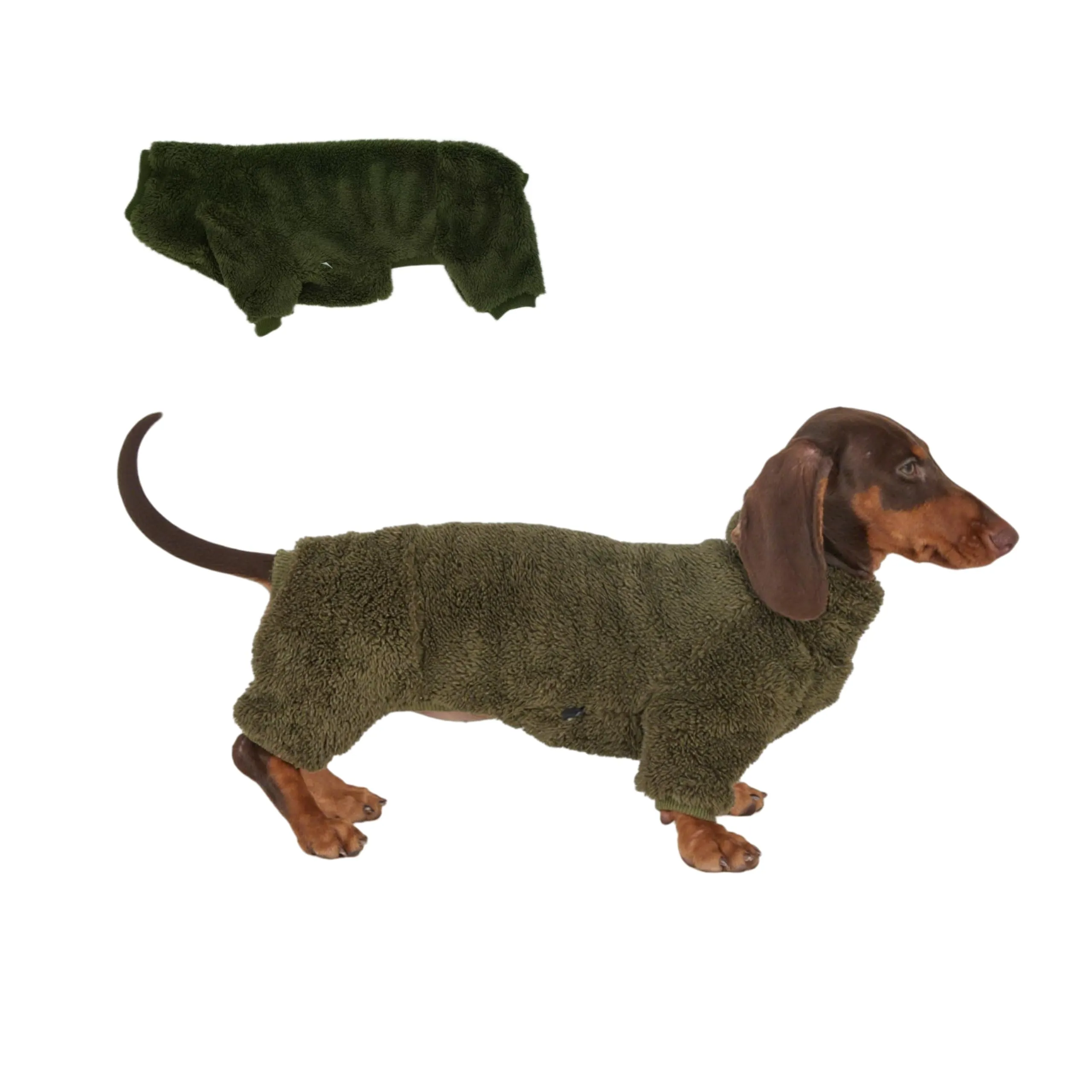 ESCCBOO Tuta in pile dolcevita per cani bassotto, verde scuro, S - immagine 1