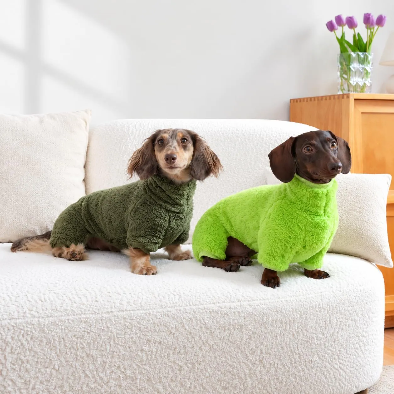 ESCCBOO Tuta in pile dolcevita per cani bassotto, verde scuro, S - immagine 4