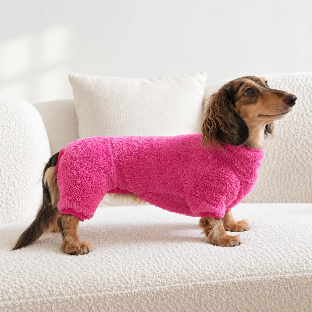 ESCCBOO Tuta in pile dolcevita per cani bassotto, rosa, M - immagine 4