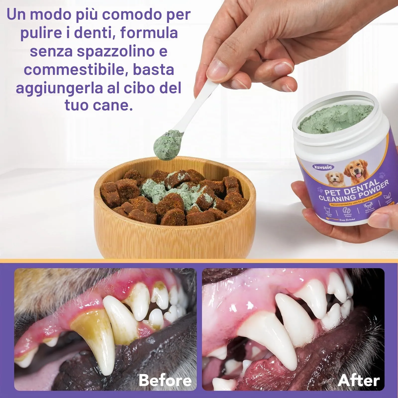 CLFJLXYX Pulizia Denti Powder per Cani e Gatti, Rimozione Tartaro e Placca, 100 g - immagine 4