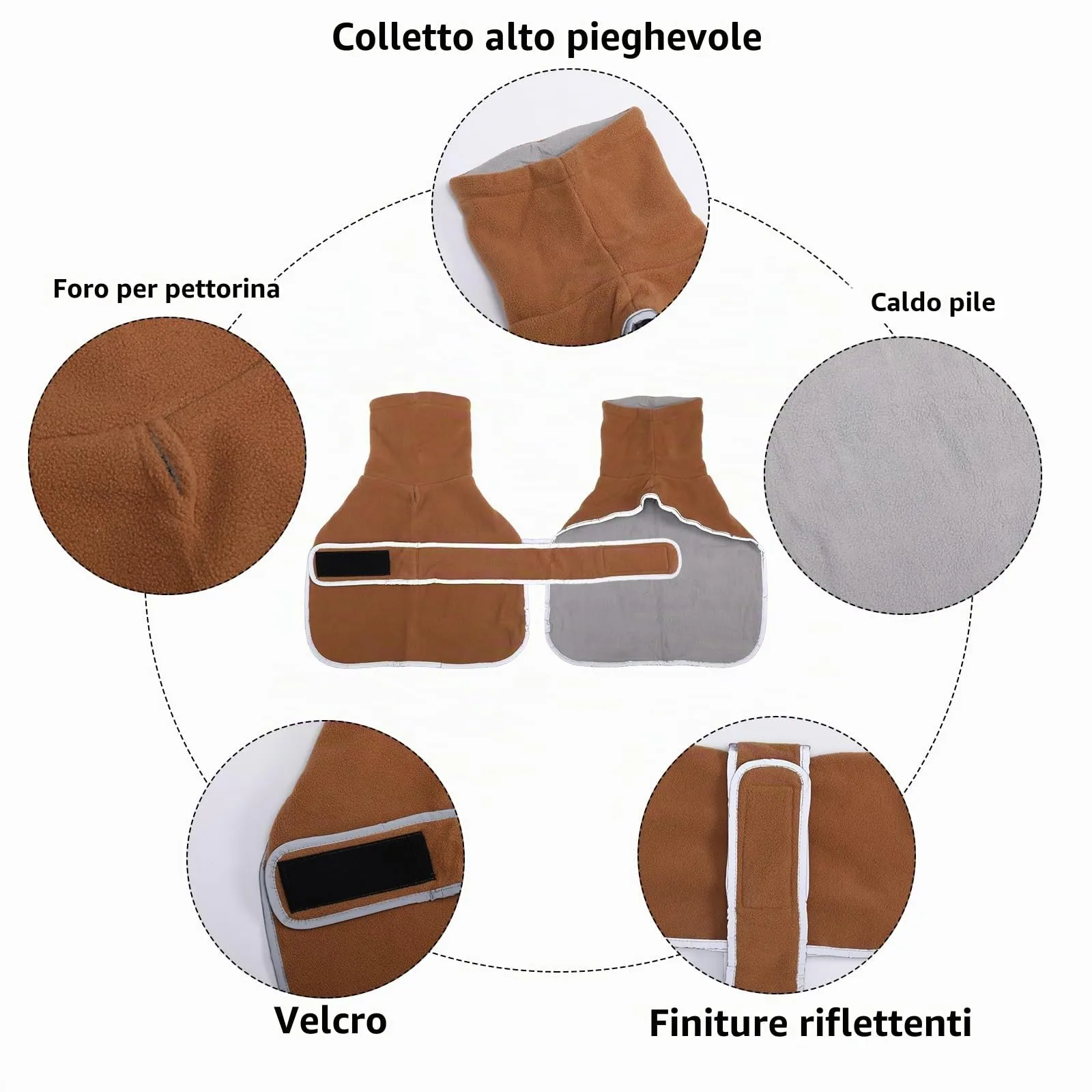 Geyecete Cappotto Invernale per Cani Bassotti con Fodera in Pile e Foro per Imbracatura, Marrone, S - immagine 2