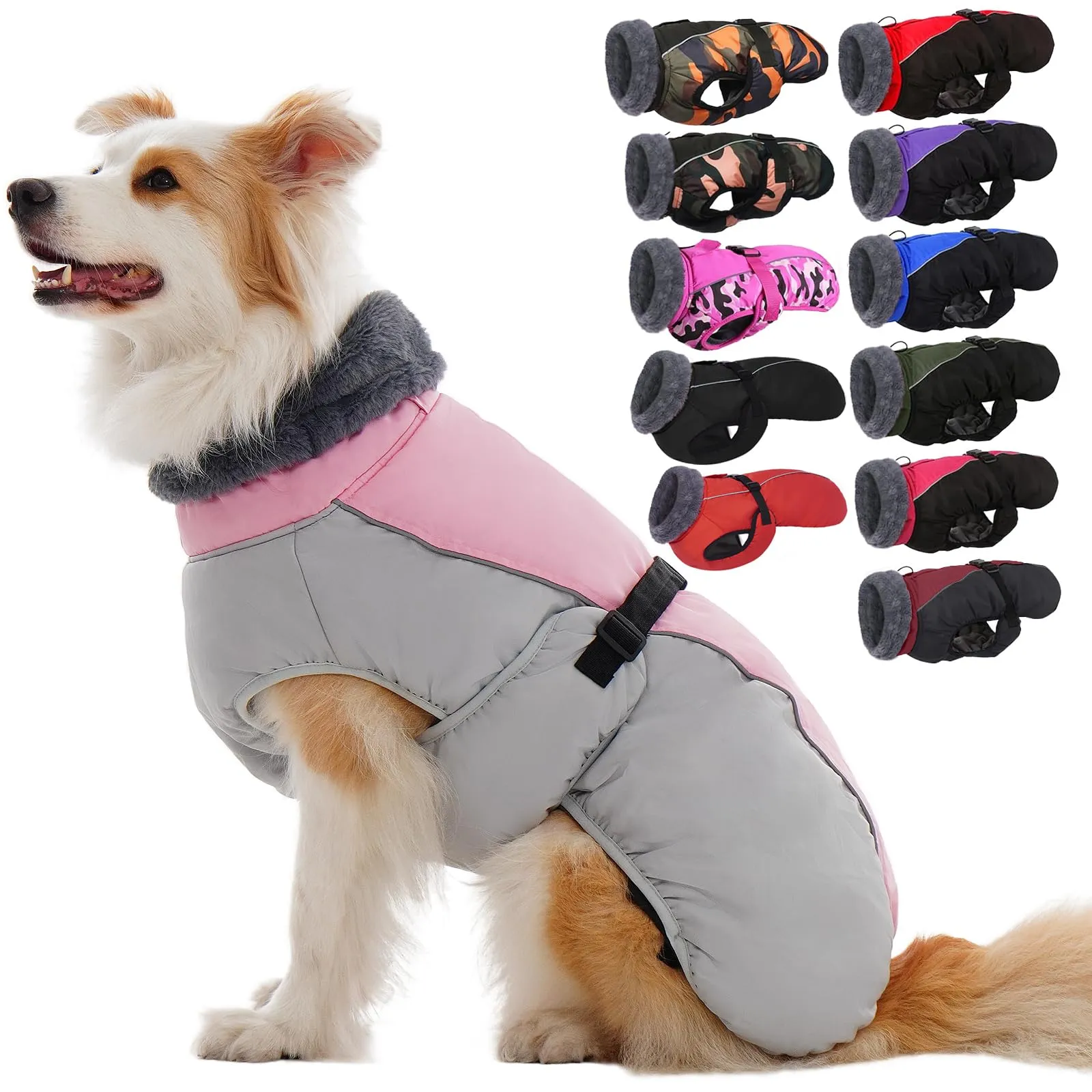 IECOii Cappotto invernale per cani, foderato in pile, impermeabile e antivento, taglia Grande - immagine 1