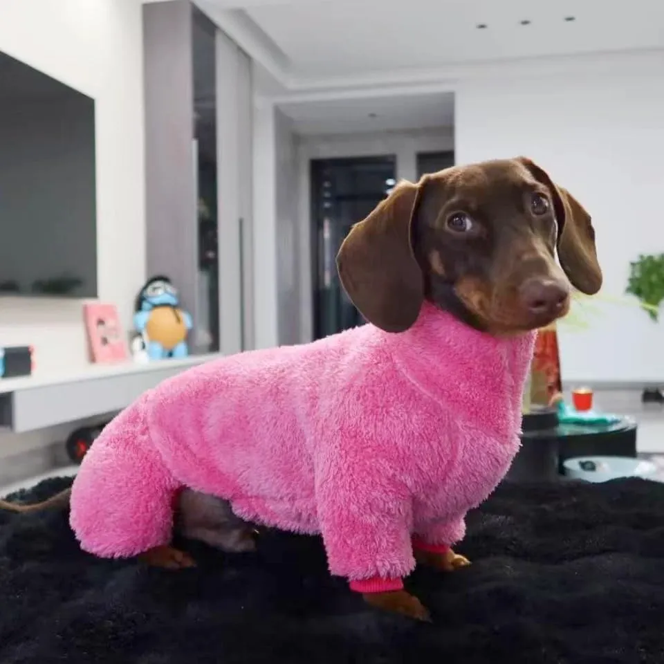 ESCCBOO Tuta in pile dolcevita per cani bassotto, Rosa fluo, S - immagine 5