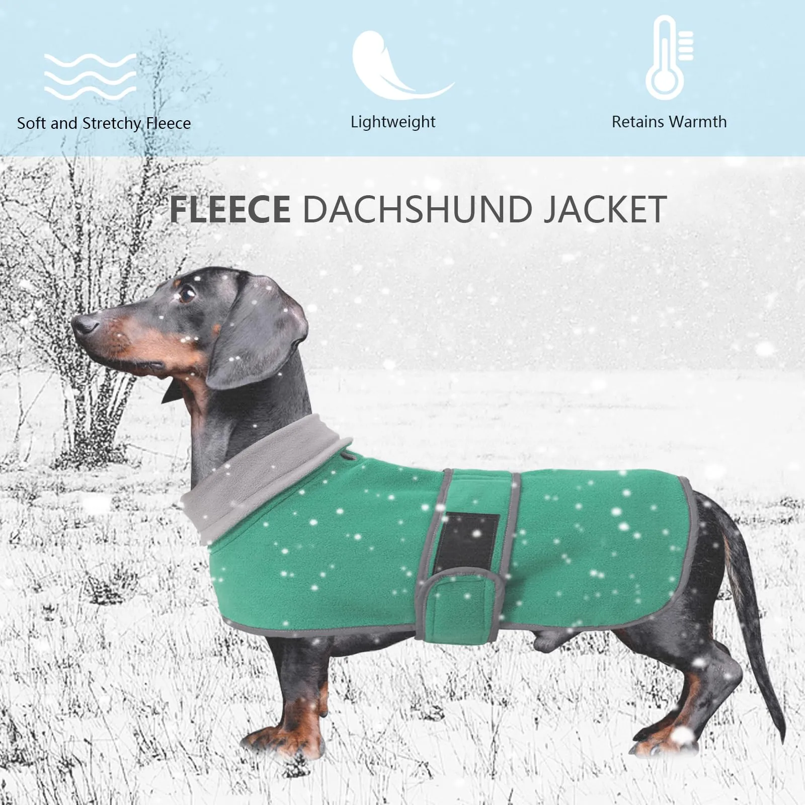 Geyecete Cappotto Invernale in Pile per Cani e Bassotti con Foro per Imbracatura, Verde, L - immagine 2