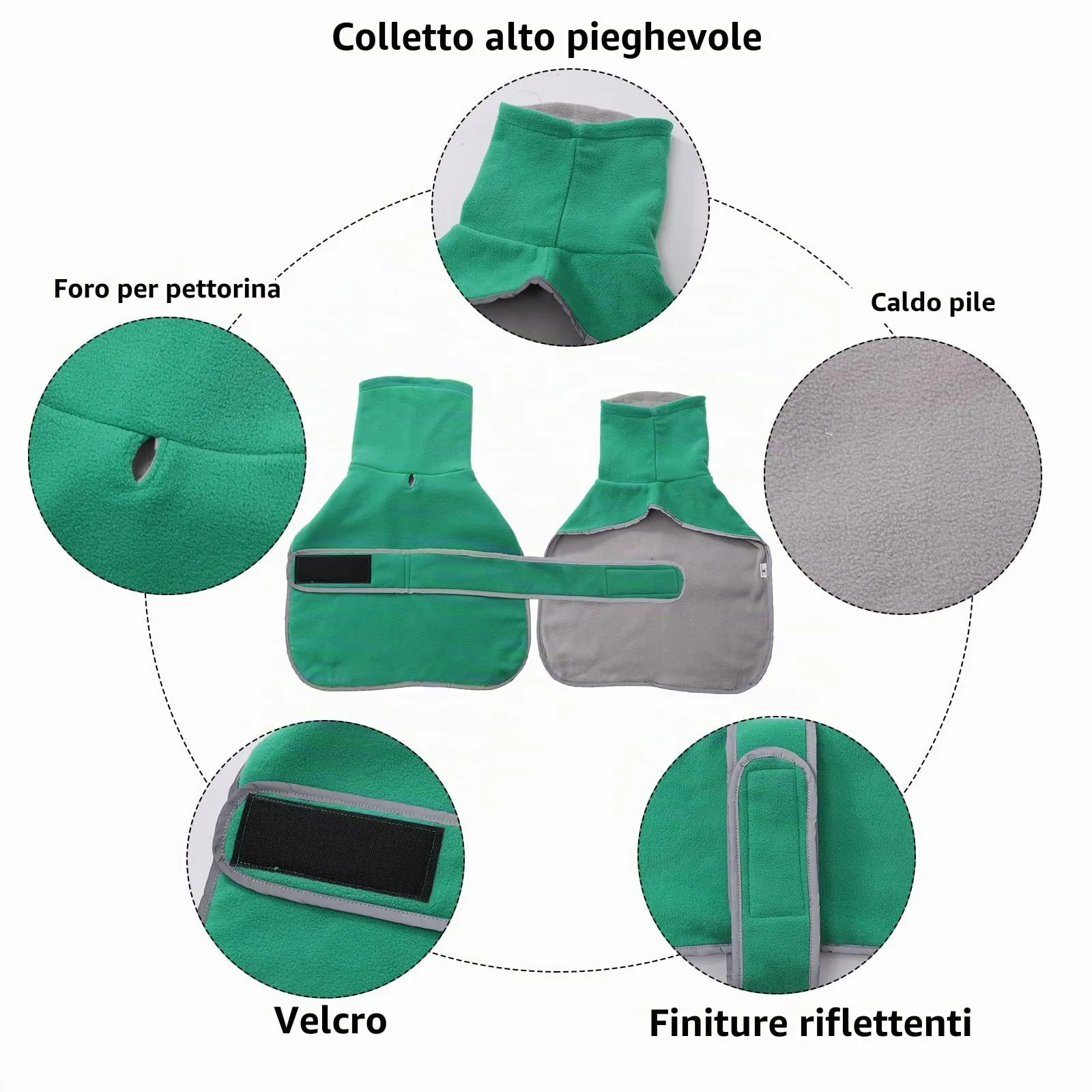 Geyecete Cappotto Invernale in Pile per Cani e Bassotti con Foro per Imbracatura, Verde, L - immagine 3