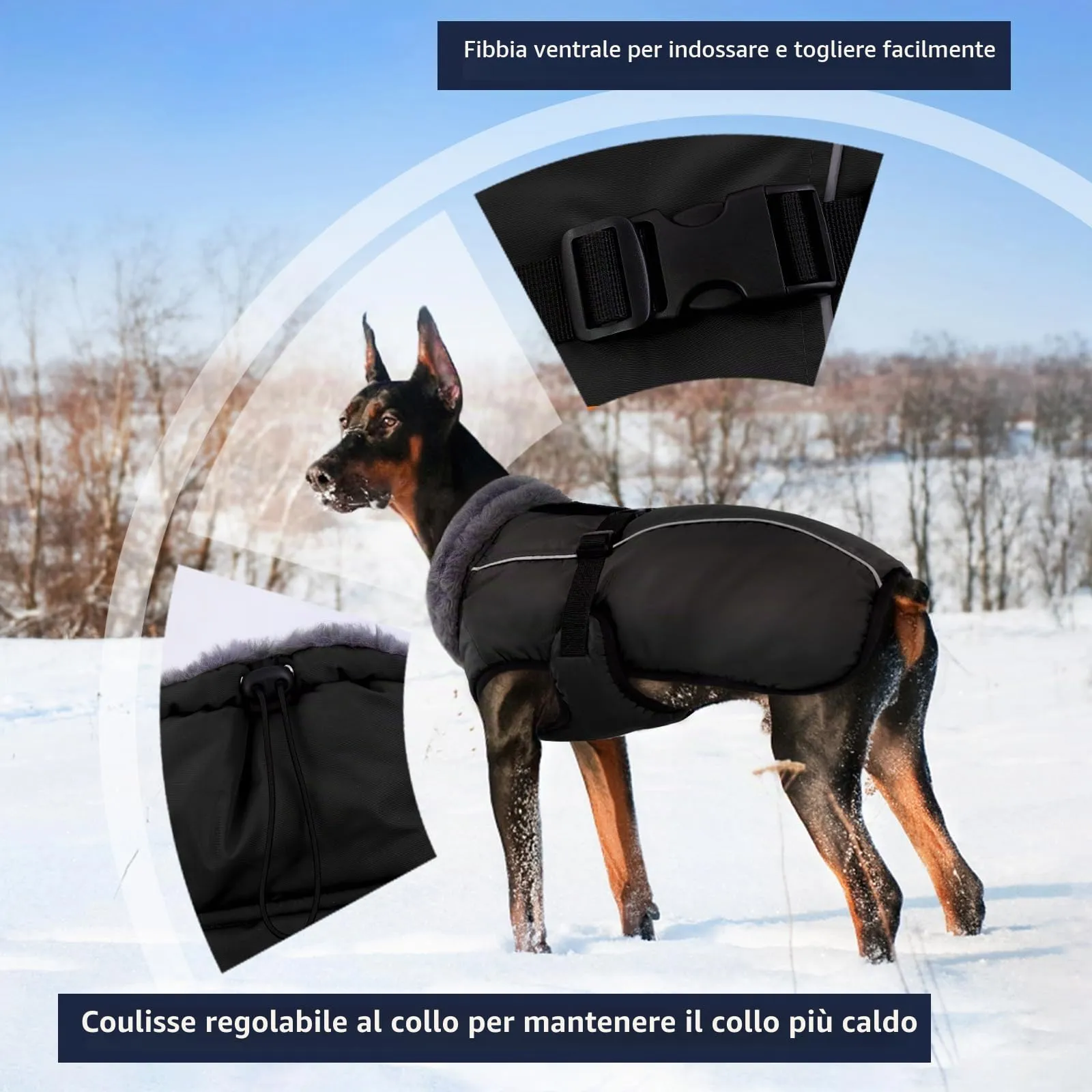 IECOii Giacca per cani invernale impermeabile e riflettente con collo alto in pile - immagine 3