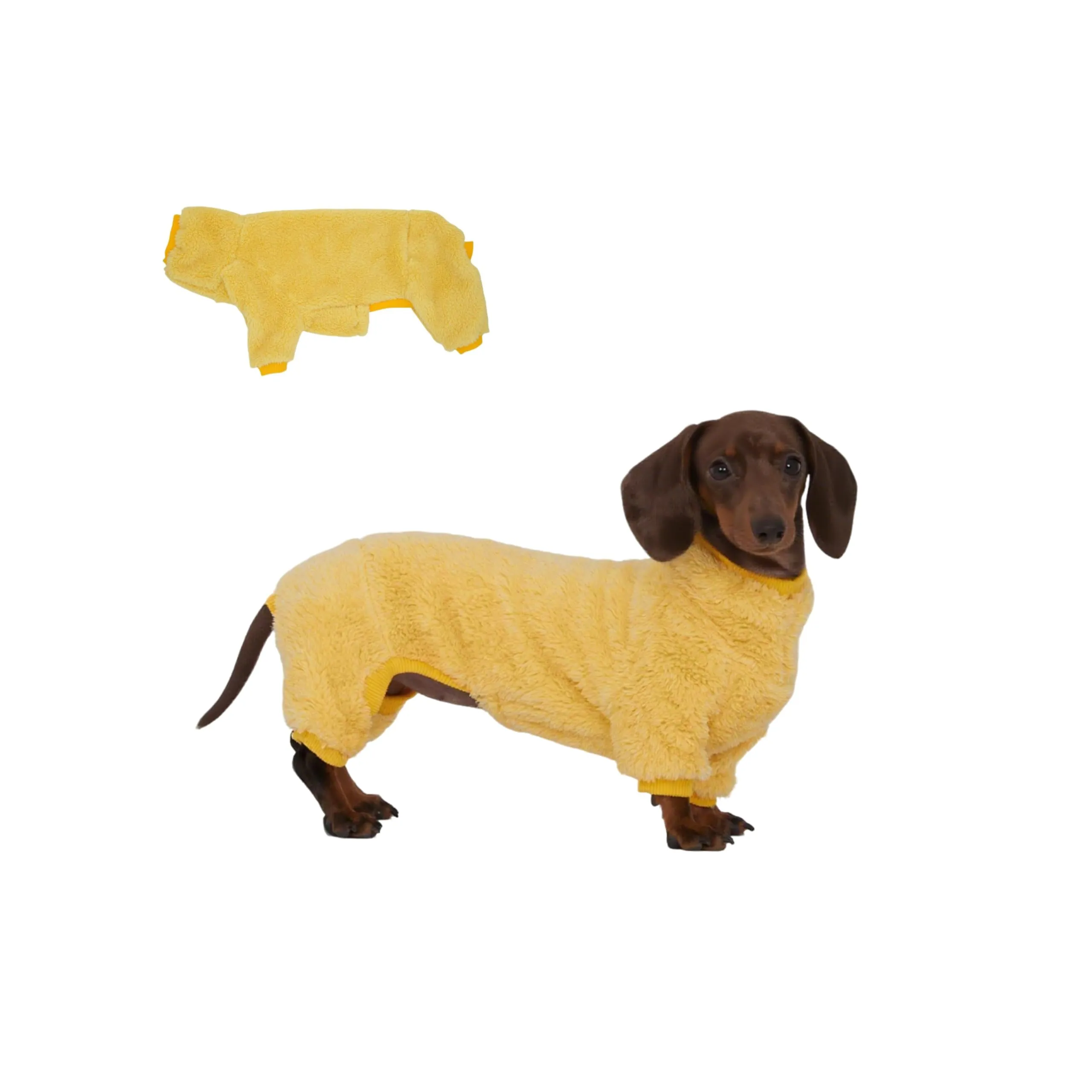 ESCCBOO Tuta in pile dolcevita per cani bassotto, Giallo, M - immagine 1