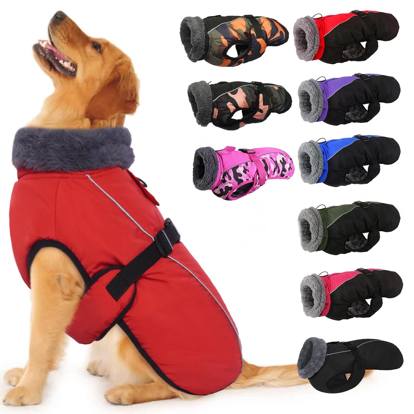 IECOii Cappotto Invernale per Cani Riflettente in Pile con Fibbia Regolabile e Foro per Guinzaglio - immagine 1