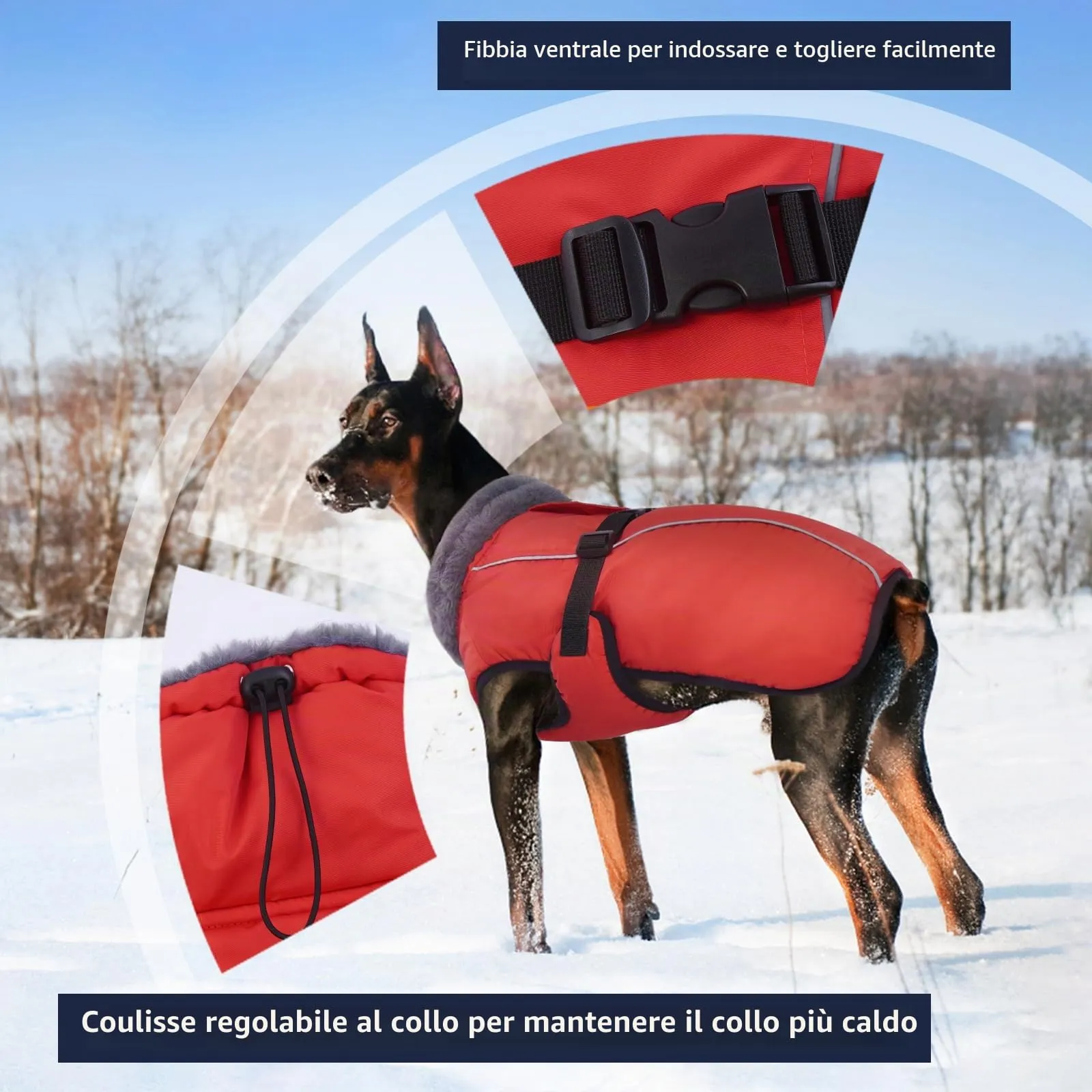 IECOii Cappotto Invernale per Cani Riflettente in Pile con Fibbia Regolabile e Foro per Guinzaglio - immagine 3