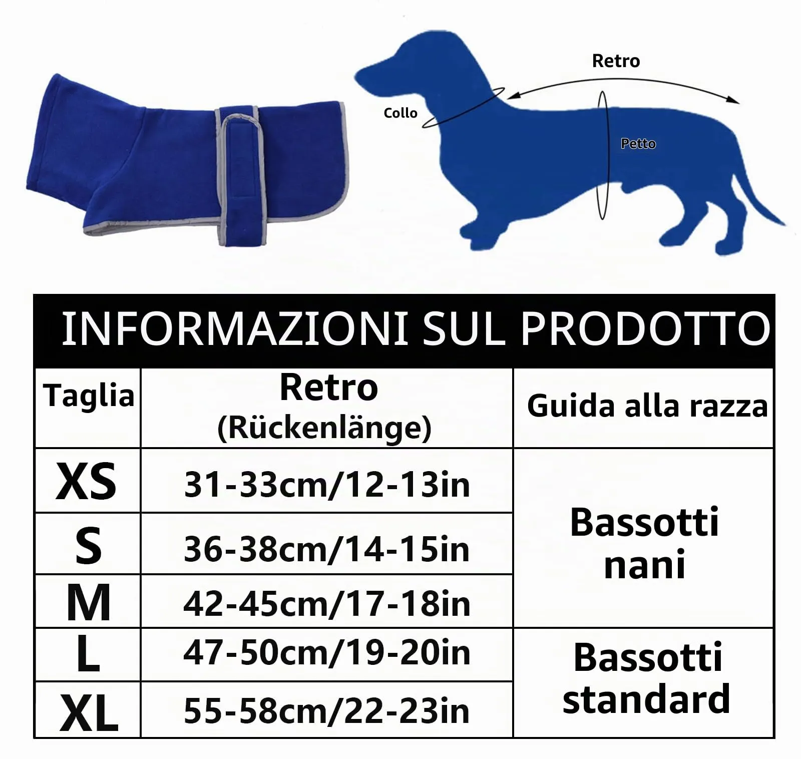 Geyecete Cappotto Invernale per Cani Bassotti con Fodera in Pile, Foro per Imbracatura, Blu, M - immagine 5
