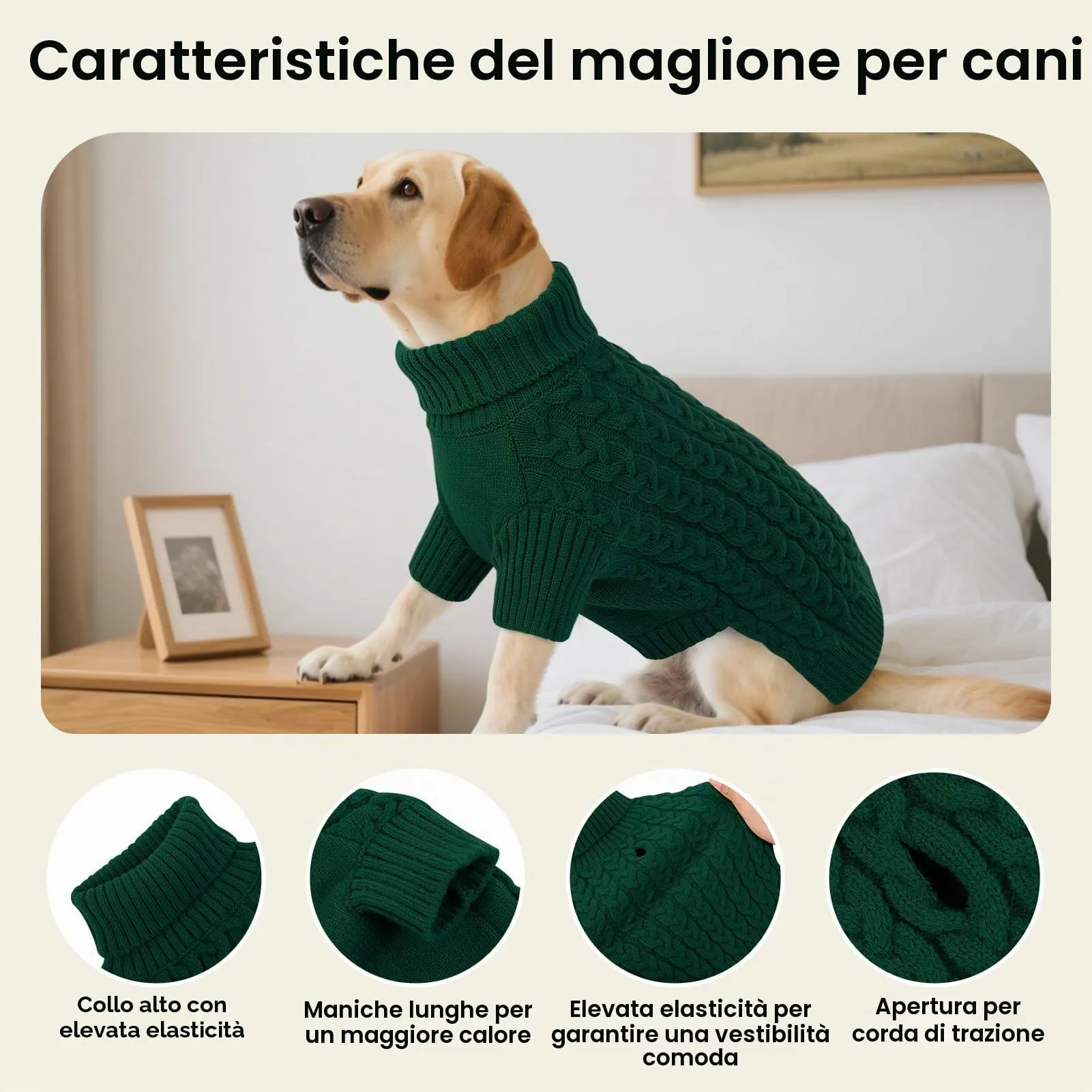 ASENKU Maglioncino per Cane, Taglia S, Verde, Tinta Unita - immagine 3