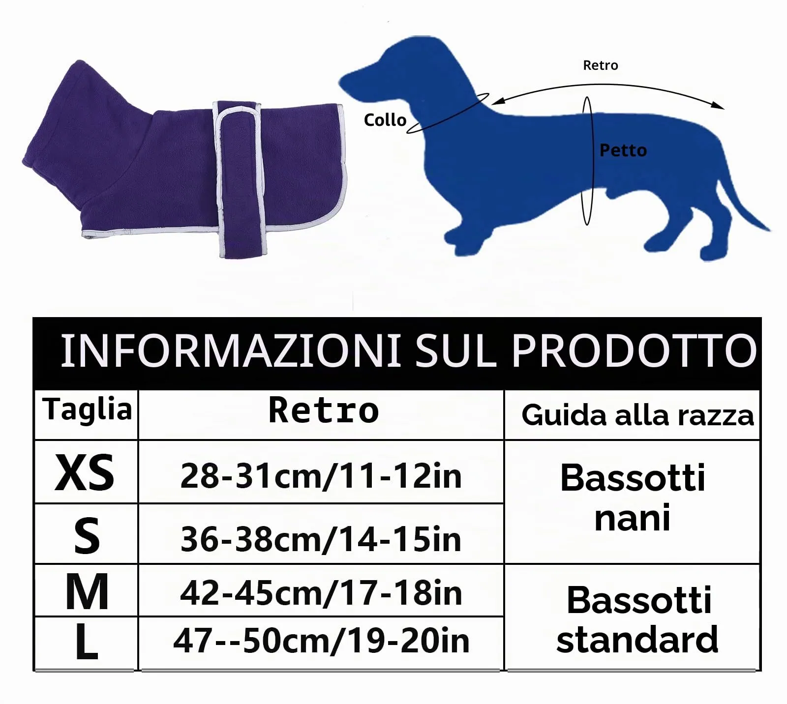 Geyecete Cappotto Invernale per Bassotti in Pile con Foro per Imbracatura, Viola, S - immagine 4