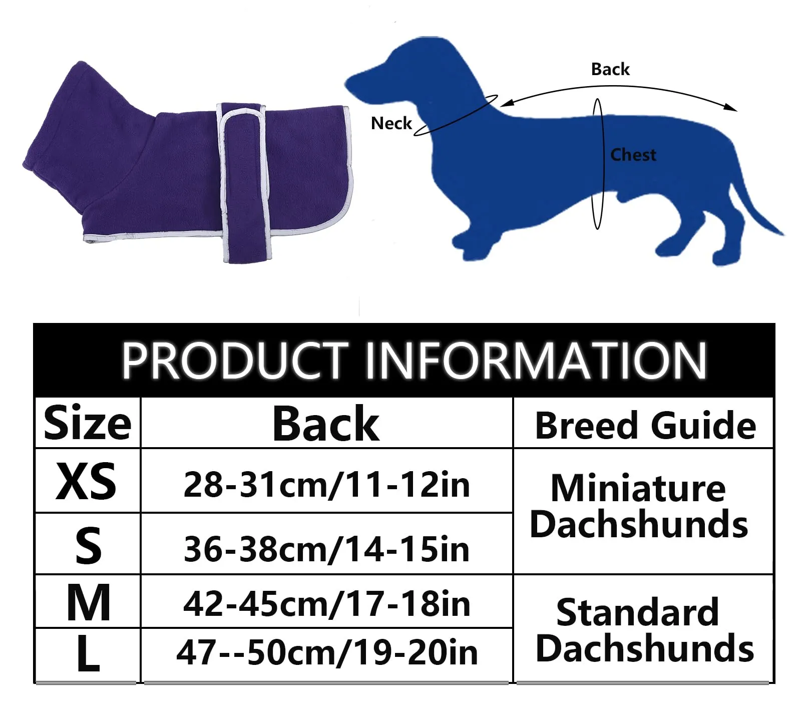 Geyecete Cappotto Invernale in Pile per Cani Bassotti con Foro per Imbracatura, Viola, L - immagine 4