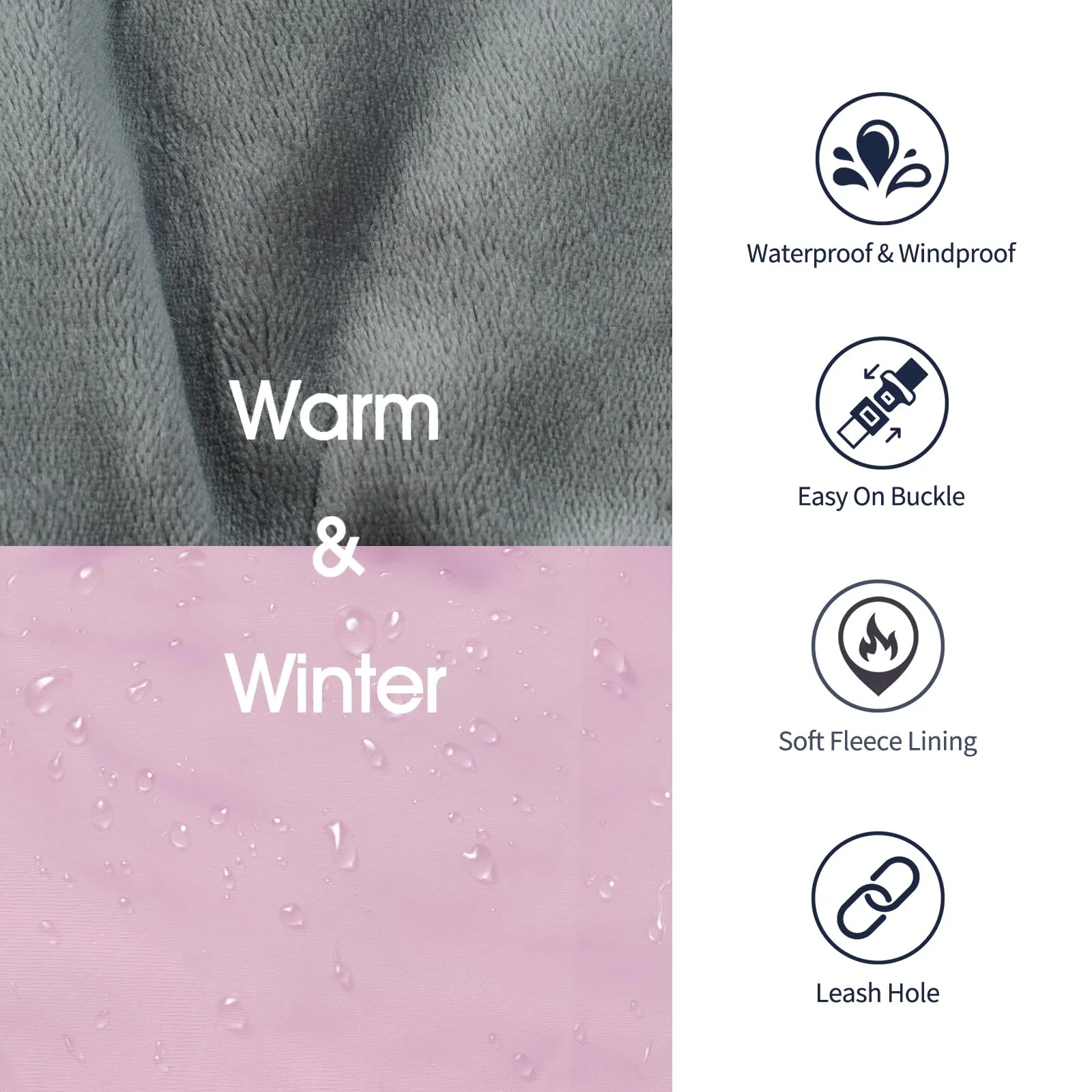 IECOii Cappotto Invernale per Cani in Pile Impermeabile e Riflettente, Grigio-Rosa, Piccolo - immagine 3