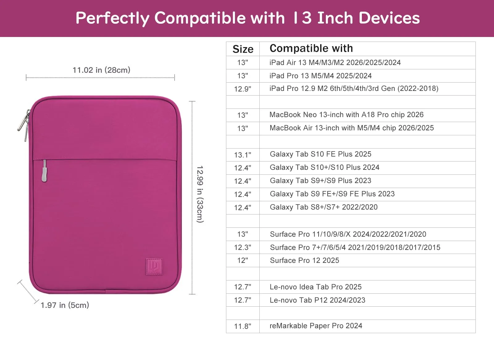 Dadanism Custodia Borsa Portatile per Tablet 13 Pollici, Fucsia - immagine 2
