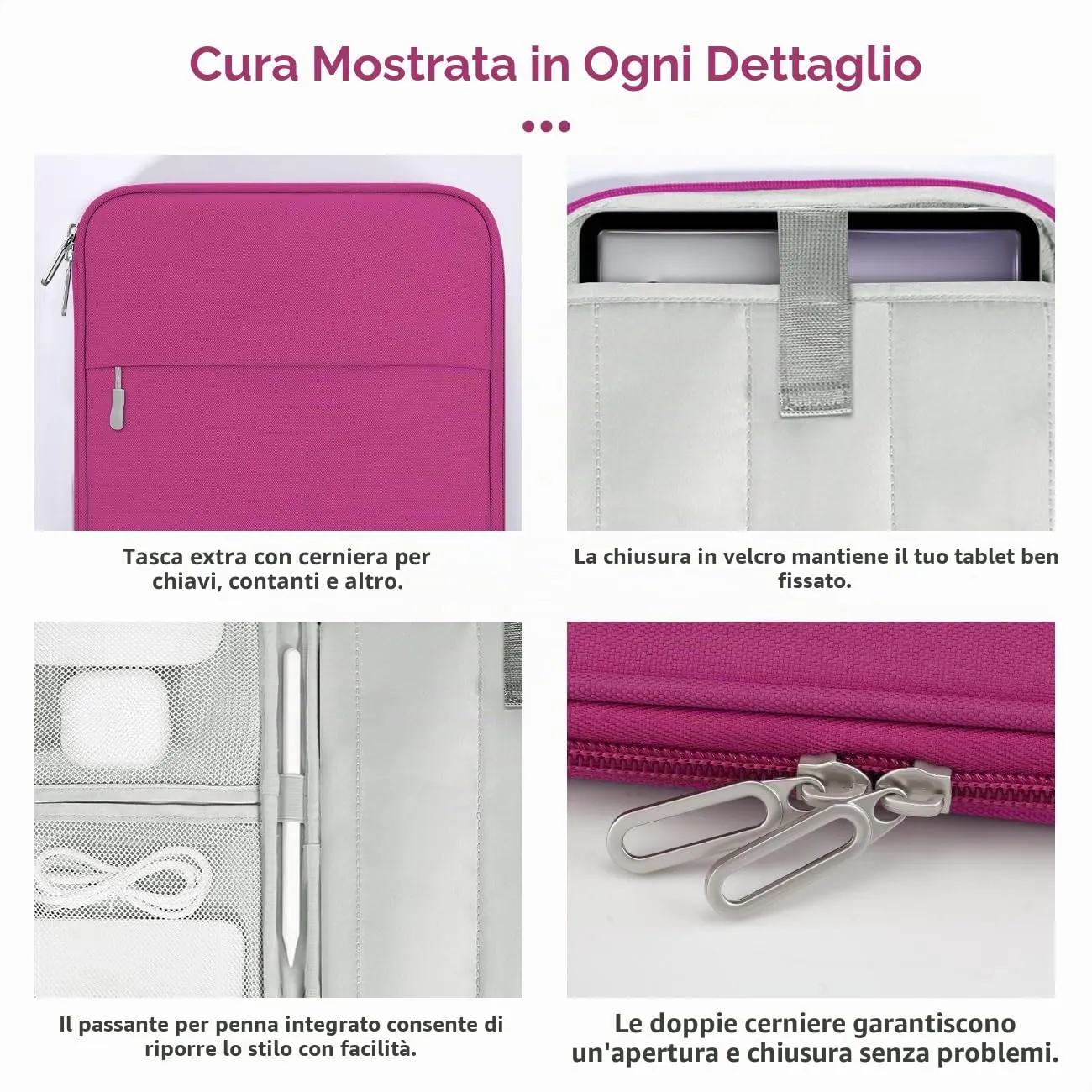 Dadanism Custodia Borsa Portatile per Tablet 13 Pollici, Fucsia - immagine 5