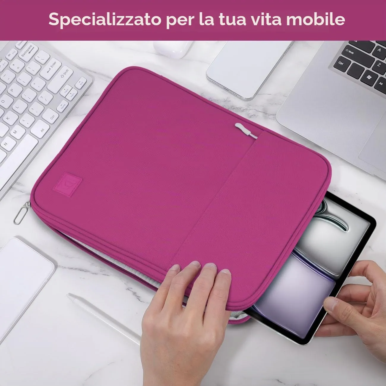 Dadanism Custodia Borsa Portatile per Tablet 13 Pollici, Fucsia - immagine 6
