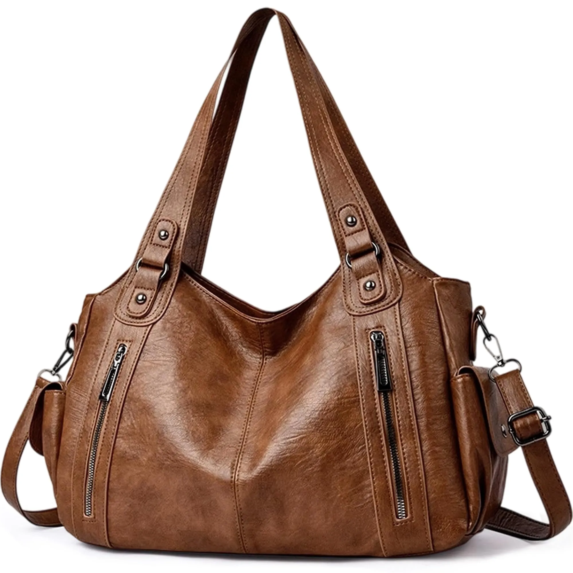 Mabecol Borsa Donna Mano Spalla Tracolla Shopper PU Marrone - immagine 1