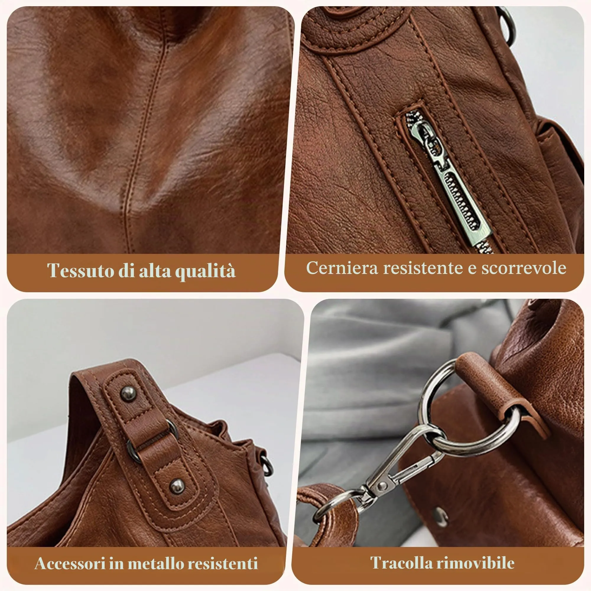 Mabecol Borsa Donna Mano Spalla Tracolla Shopper PU Marrone - immagine 5