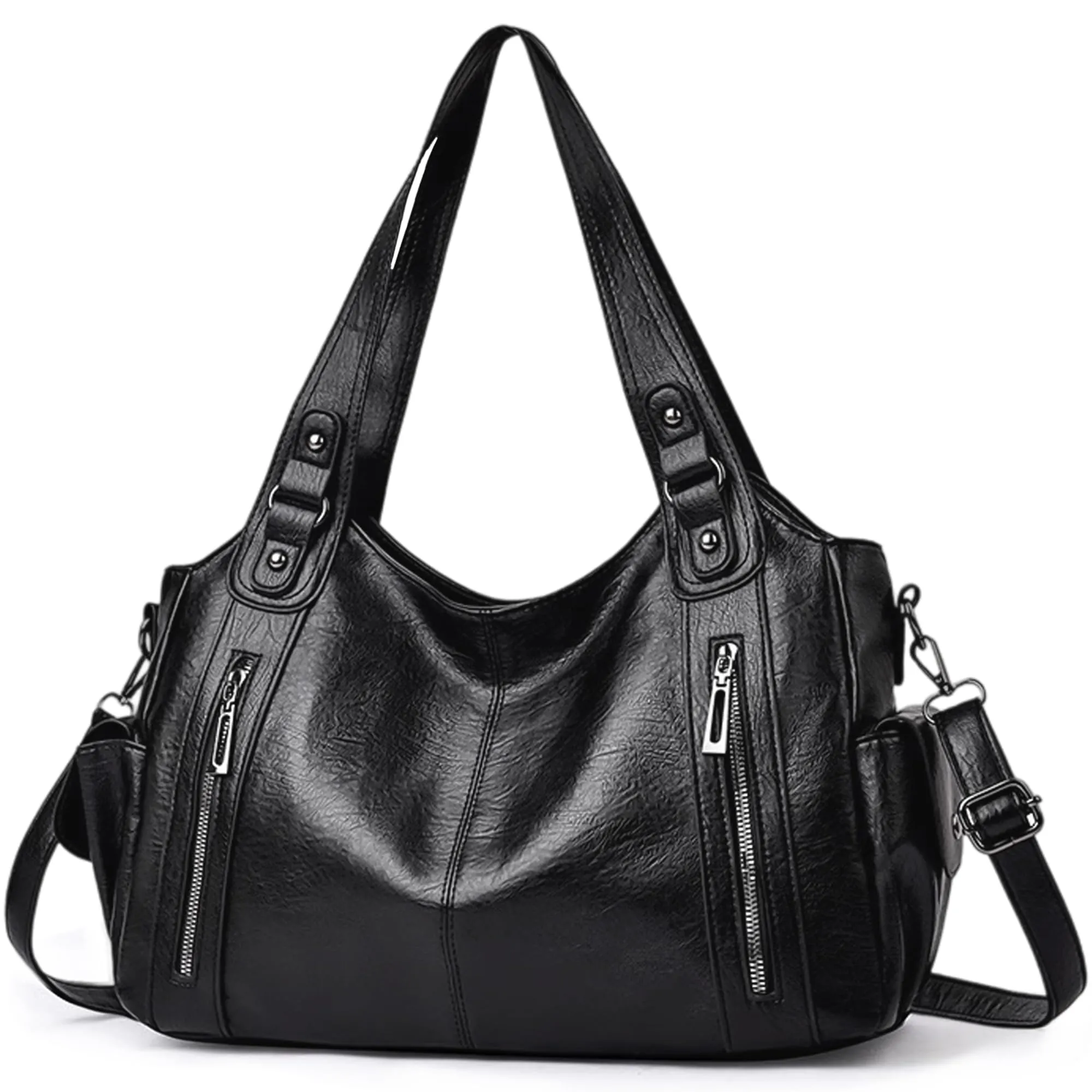 Mabecol Borsa Donna Mano Spalla Tracolla Shopper PU Nero - immagine 1