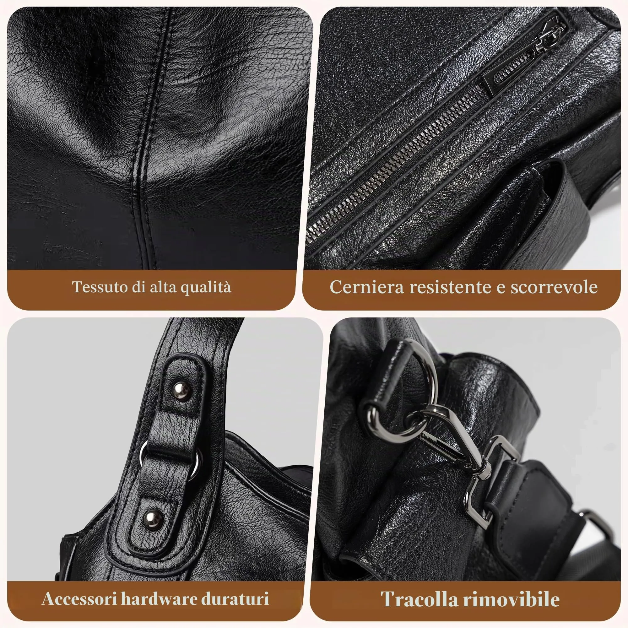 Mabecol Borsa Donna Mano Spalla Tracolla Shopper PU Nero - immagine 5
