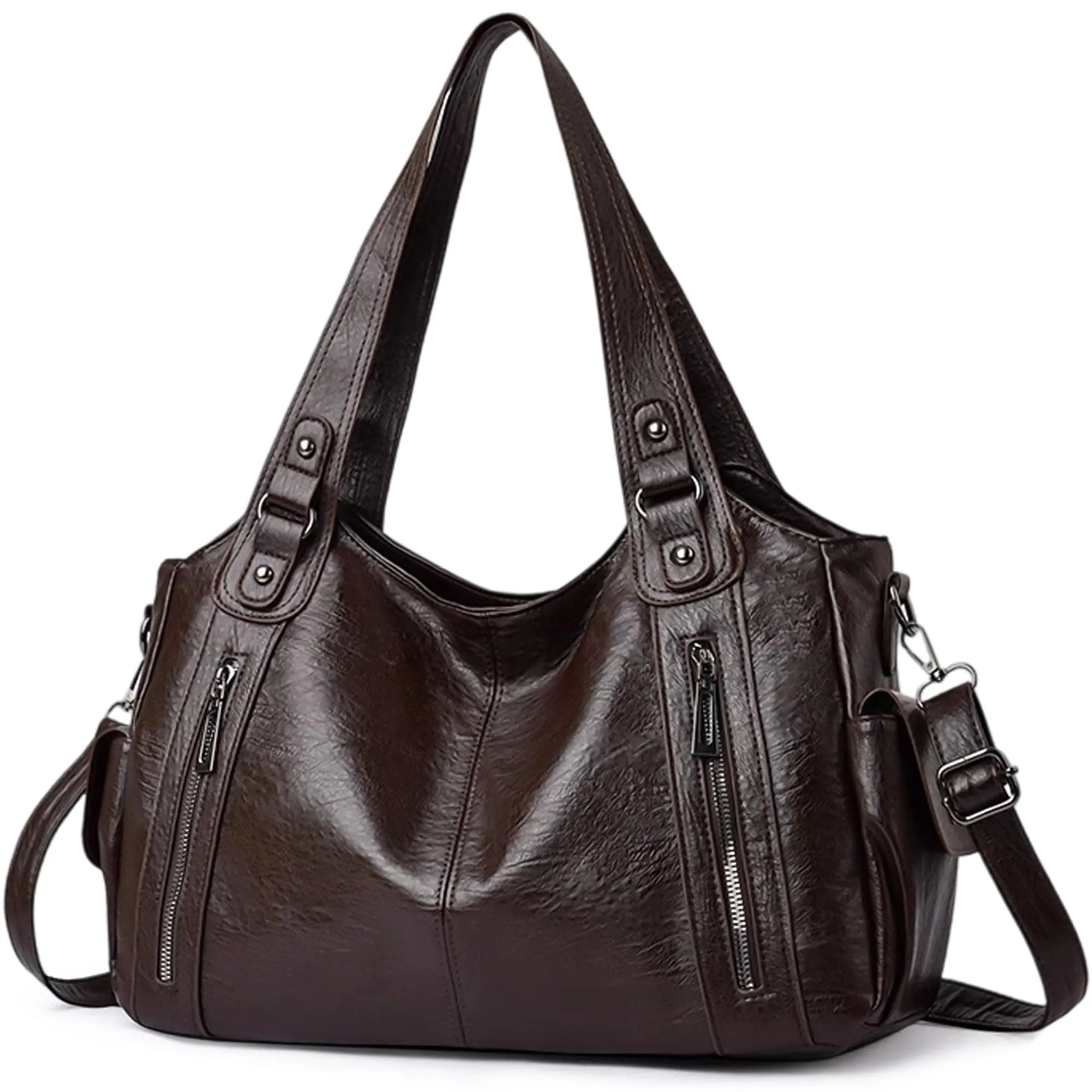 Mabecol Borsa Donna Mano Spalla Tracolla Shopper PU Caffè - immagine 1
