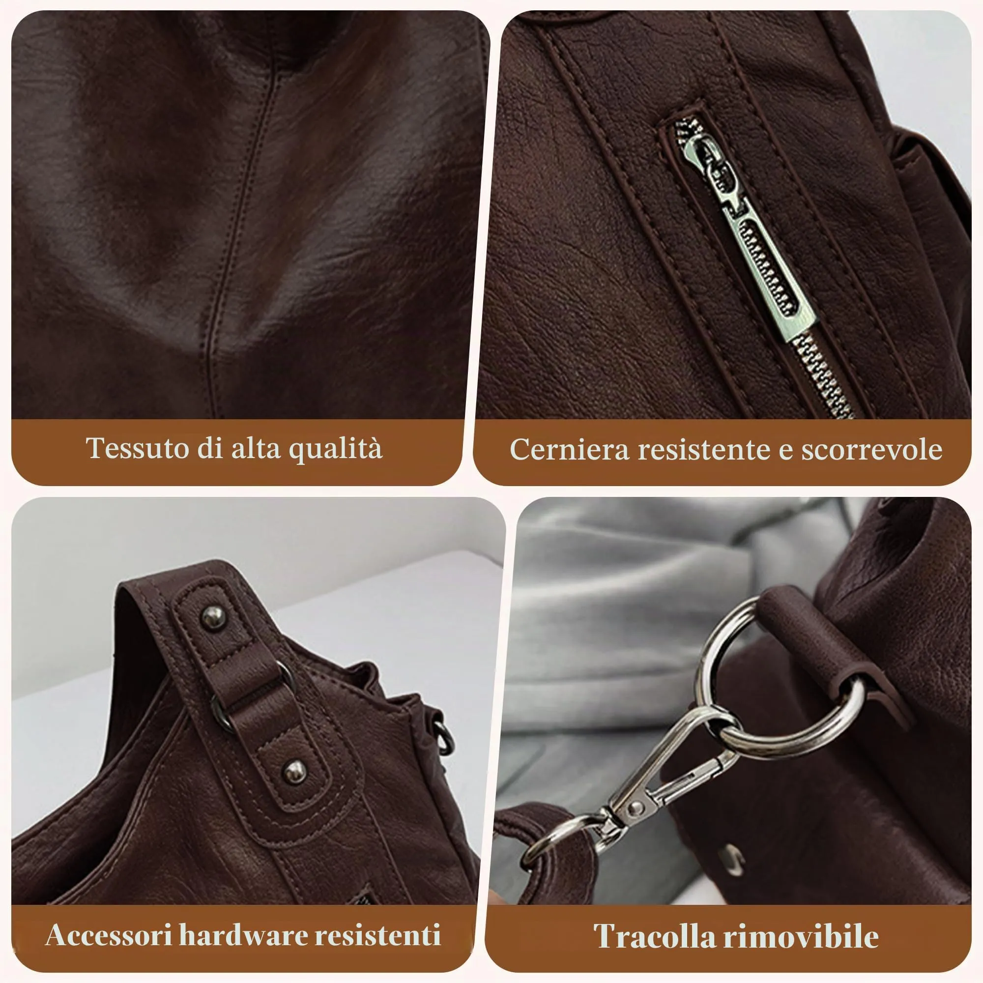 Mabecol Borsa Donna Mano Spalla Tracolla Shopper PU Caffè - immagine 5