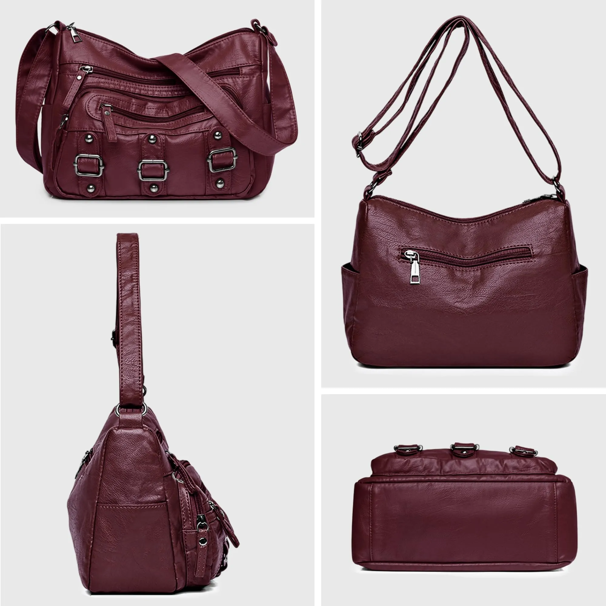 Mabecol Borsa Donna Tracolla PU Media Shopper Bordeaux - immagine 4
