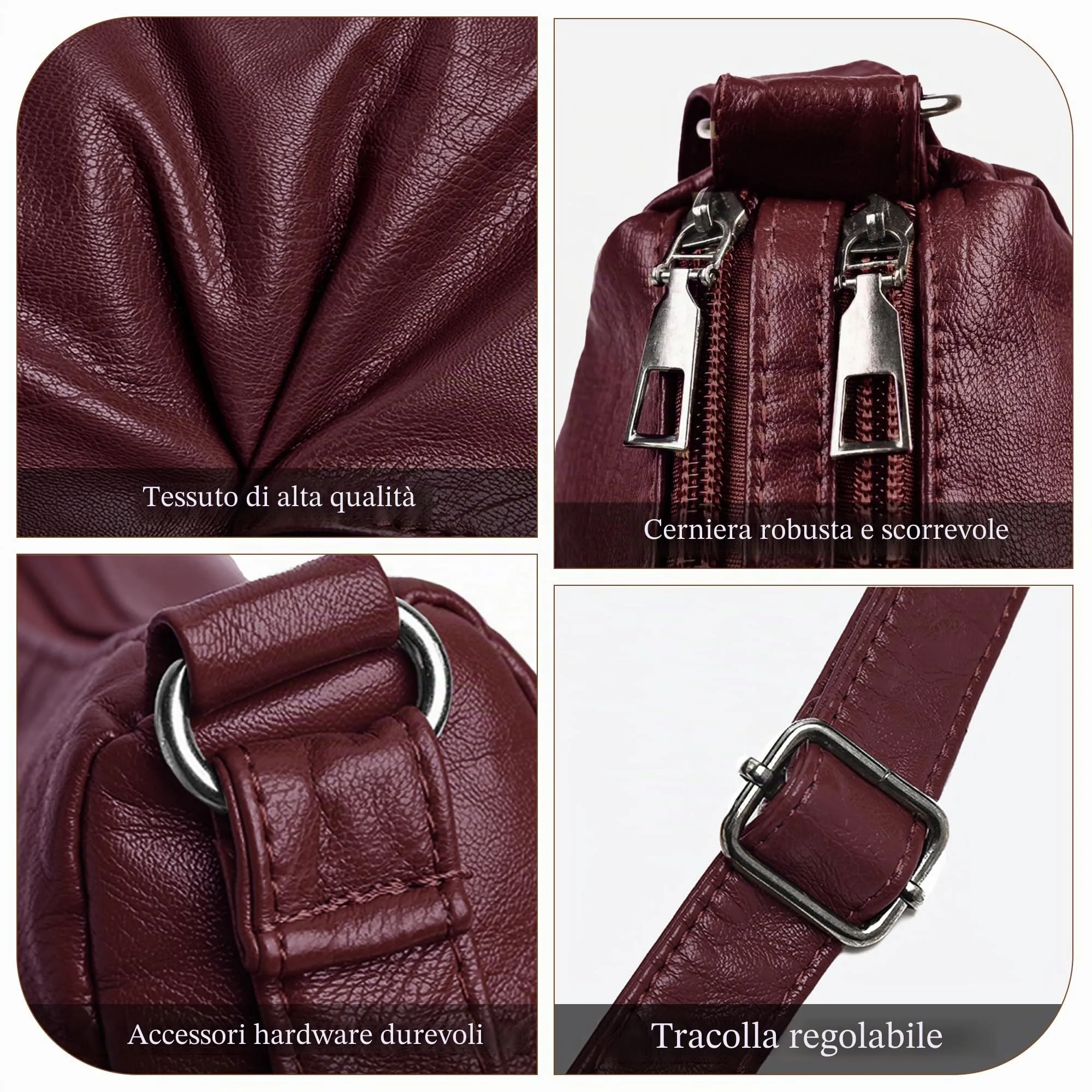 Mabecol Borsa Donna Tracolla PU Media Shopper Bordeaux - immagine 6
