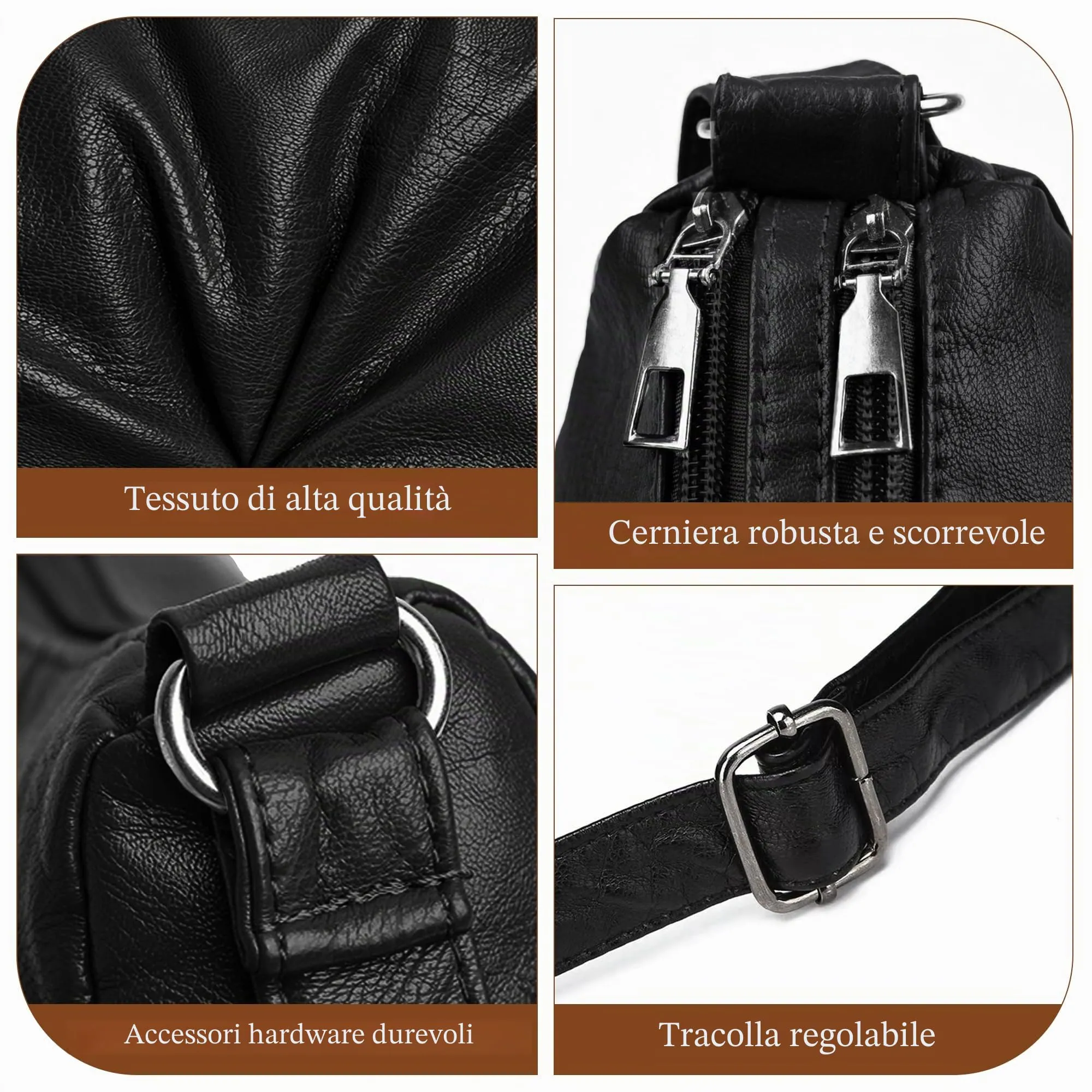 Mabecol Borsa Donna a Tracolla e Spalla in PU, Nero - immagine 6